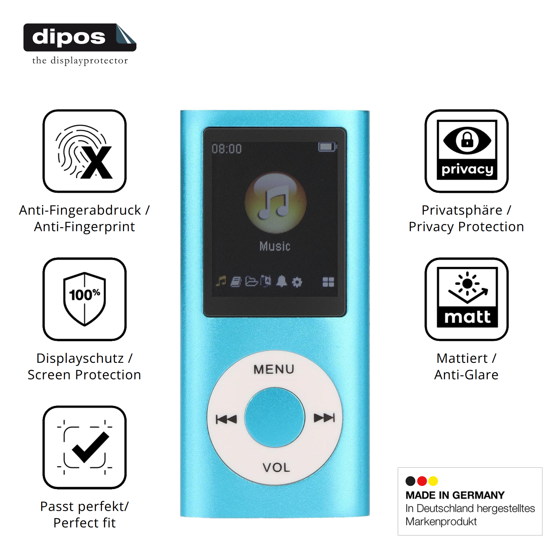 Privatsphäre-Schutz durch Sichtschutz-Folie passend zugeschnitten für Sxhlseller MP3-Player