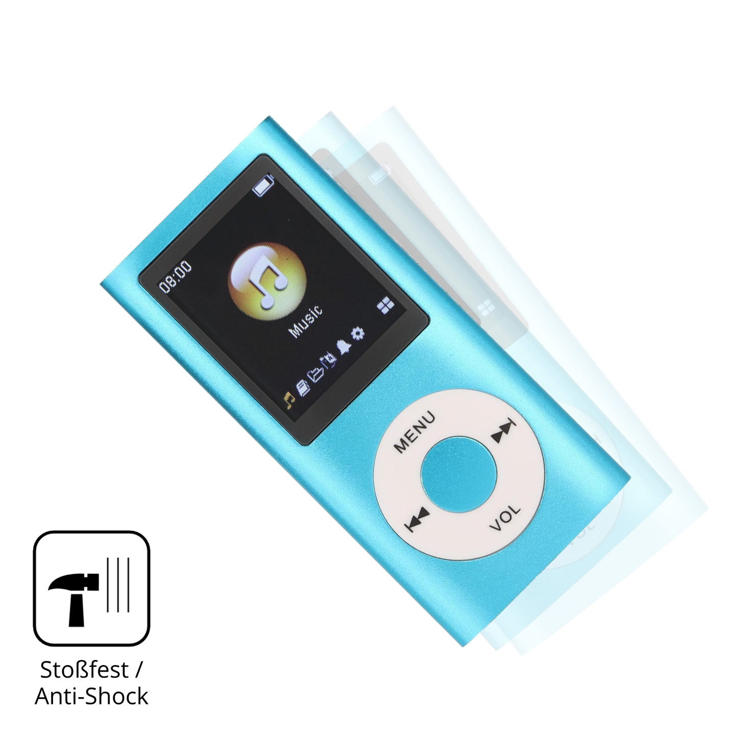 Schutz gegen Kratzer auf dem Sxhlseller MP3-Player Glas durch Schlüssel, Stöße gegen die Tischkante oder Stürze
