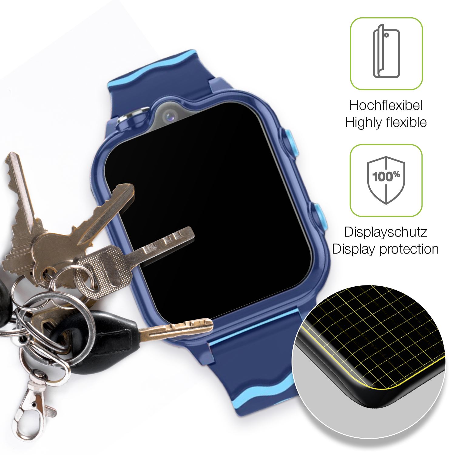 dipos Displayschutz für Sytifro D35 Kindersmartwatch, transparente Oberfläche, perfekte Passform auch für die Rundungen