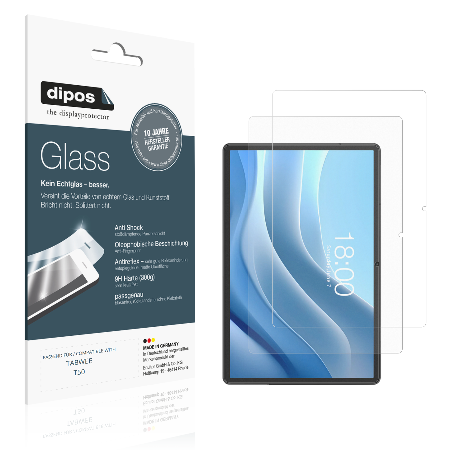 Matte Displayschutzfolie von dipos passend für TABWEE T50, 9H kratzfest und blasenfrei montiert