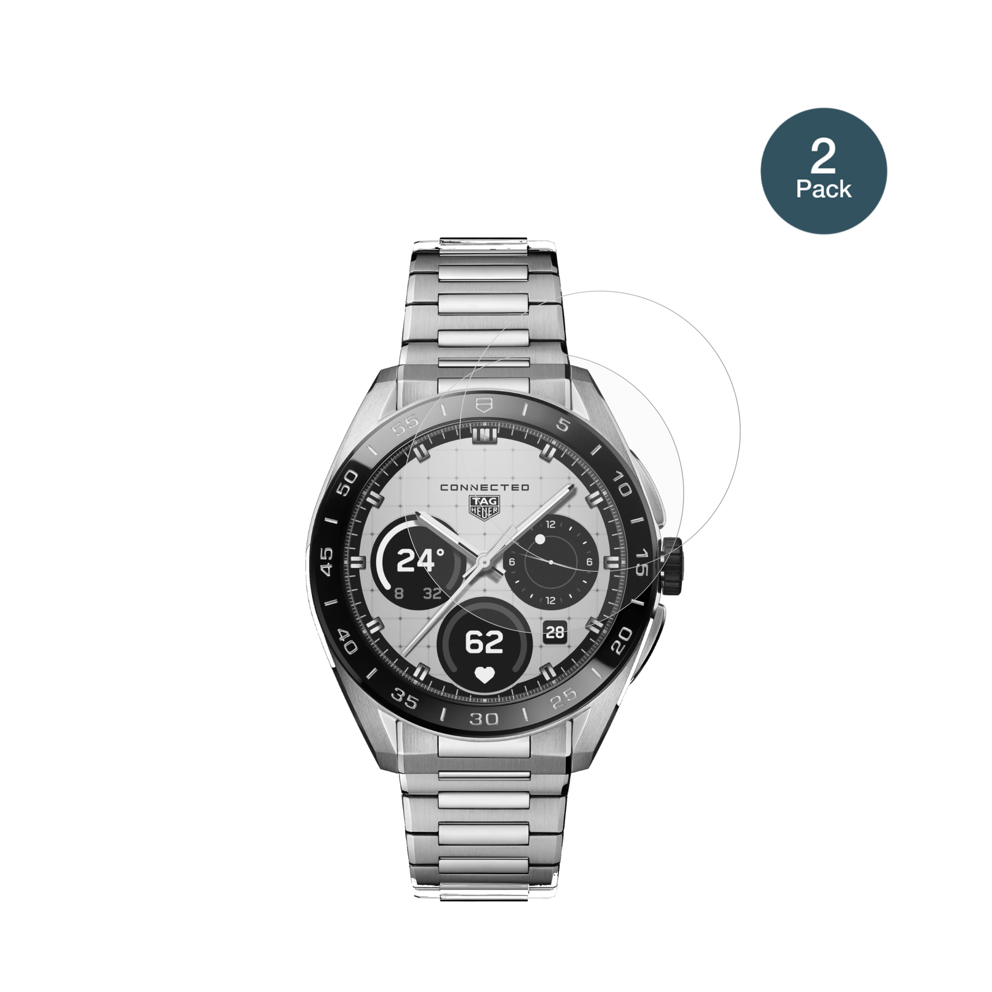 tagheuer connected calibre e5 mit aufgebrachter dipos Panzerfolie, die lästige Fingerabdrücke minimiert