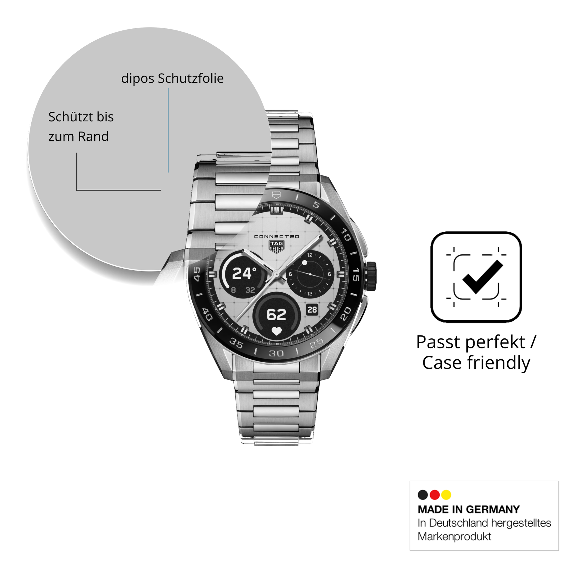 Schutzglasfolie mit optimaler Passform, zur Verwendung mit Hüllen geeignet