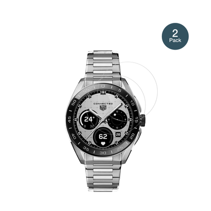 tagheuer connected calibre e5 mit aufgebrachter dipos Flex Schutzfolie, glasklare Darstellung ohne Einschränkungen