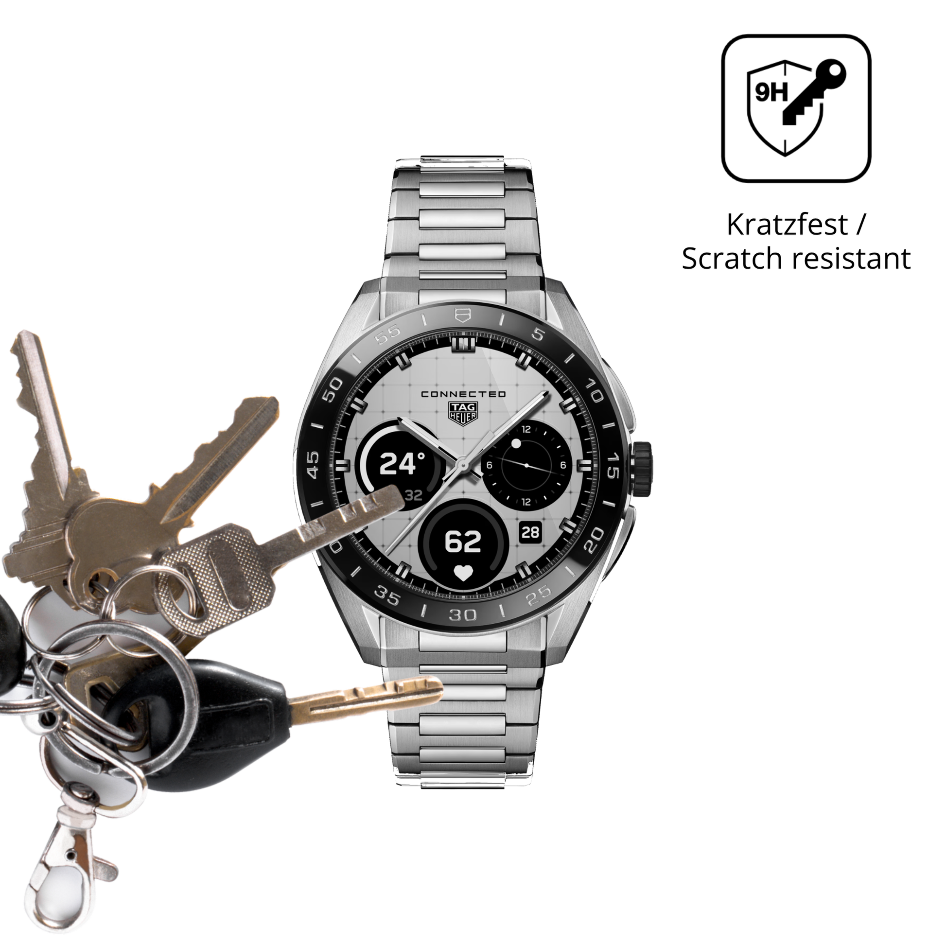 dipos Displayschutz für tagheuer connected calibre e5, transparente Oberfläche, perfekte Passform auch für die Rundungen