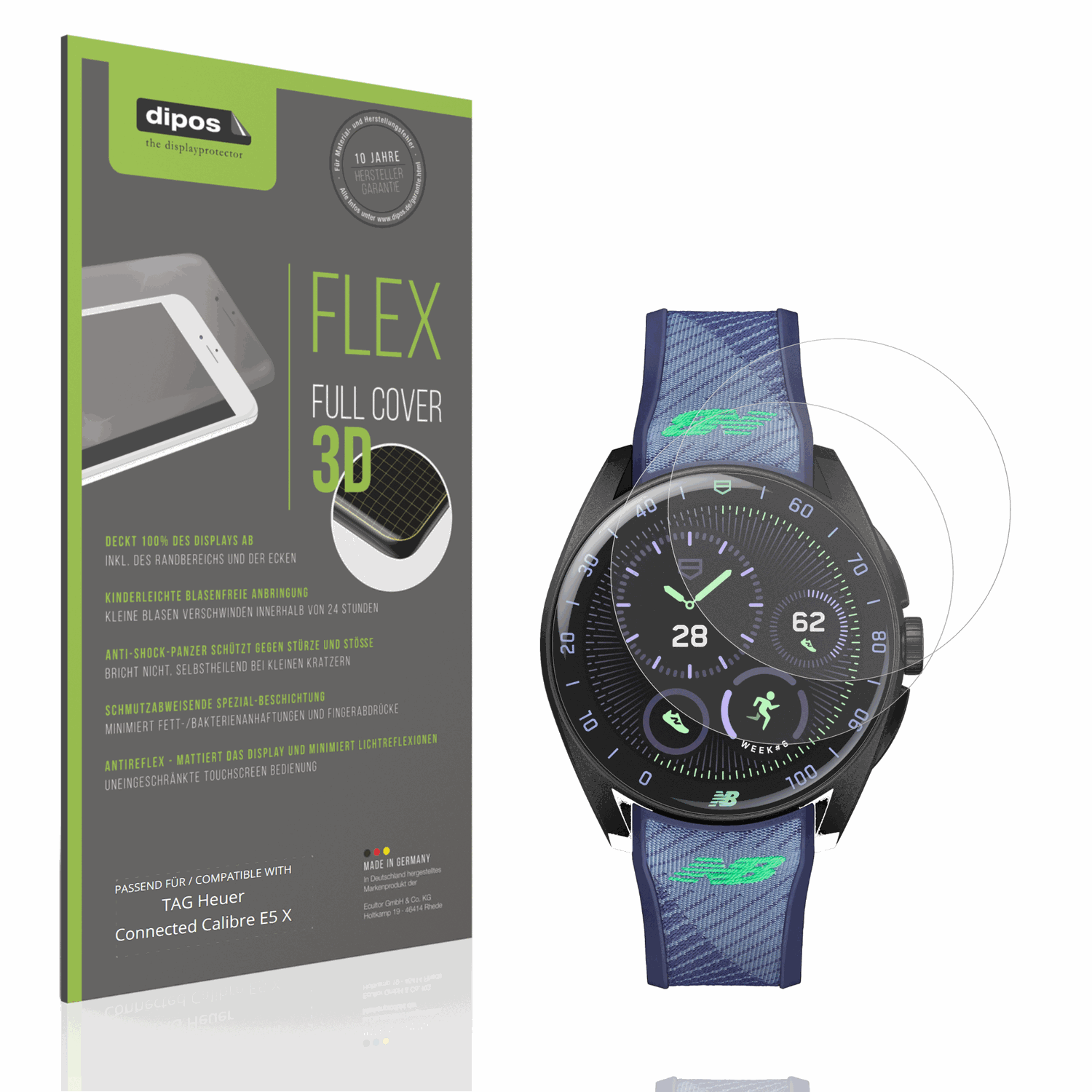 Matte Displayschutzfolie von dipos passend für TAG Heuer Connected Calibre E5 X, 100% Displayabdeckung und blasenfreie Montage