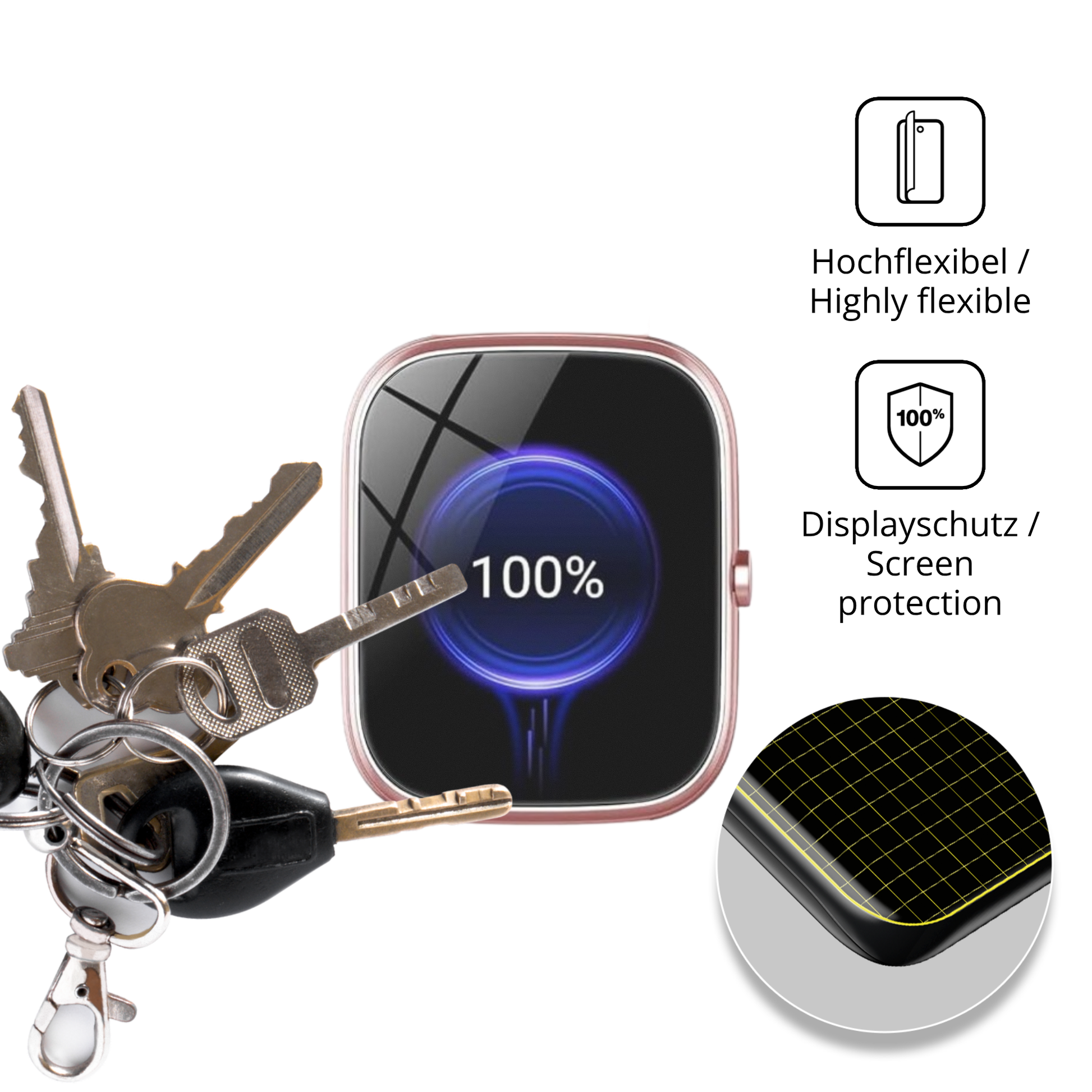 dipos Displayschutz für Taopodo P114 1.85 Zoll, transparente Oberfläche, perfekte Passform auch für die Rundungen