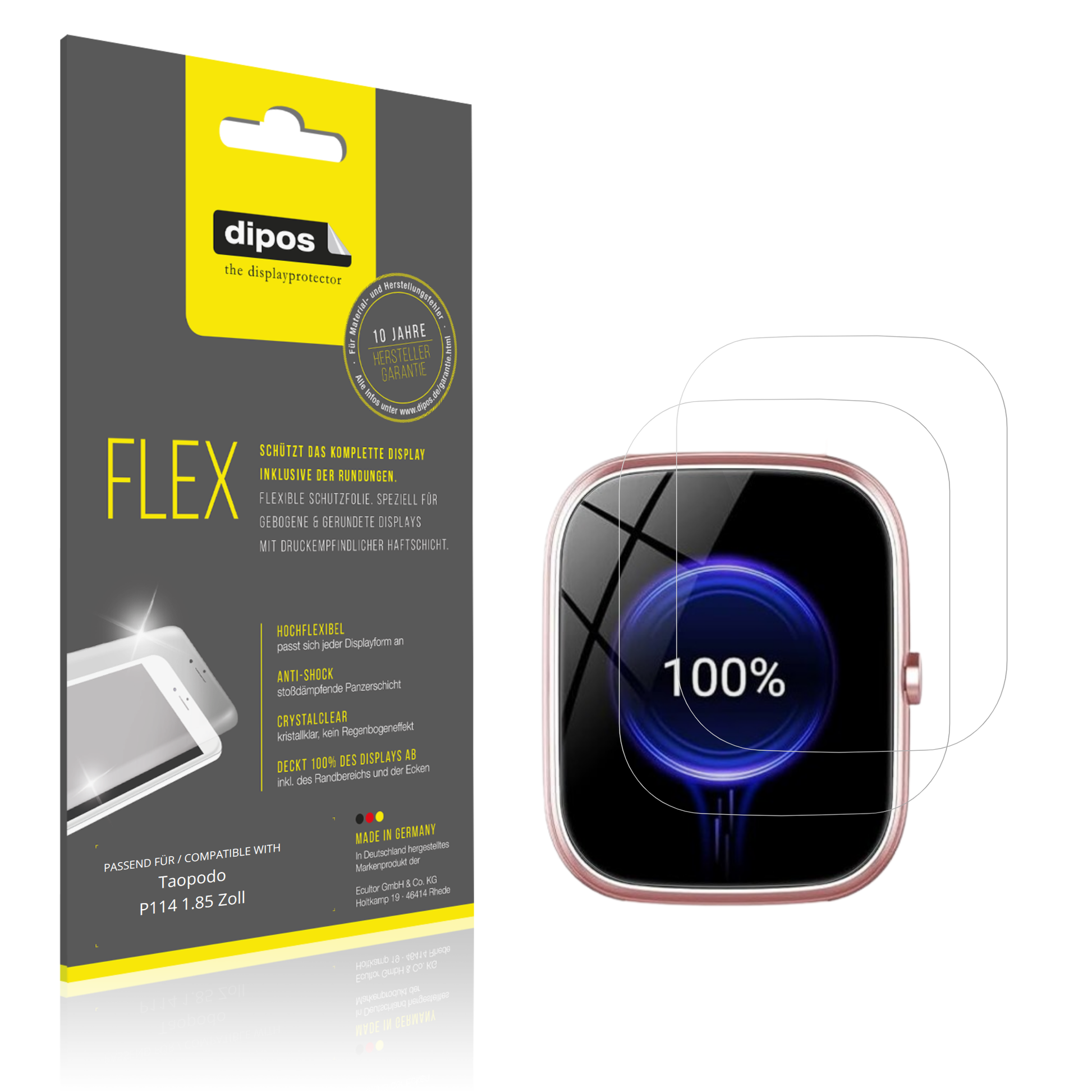 Klare Displayschutzfolie von dipos passend für Taopodo P114 1.85 Zoll, 100% Displayabdeckung und blasenfreie Montage