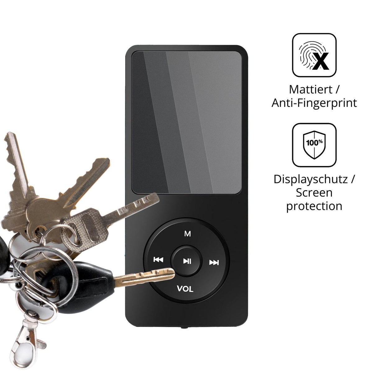 dipos Displayschutz für Tarswesi BFQ-LCT01 MP3-Player, mattierte Oberfläche, Blickschutzfilter und perfekter Passform