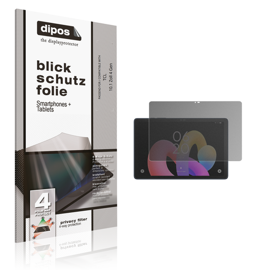 Blickschutzfolie von dipos passend für tcl10.1 zoll 4 gen, präziser Zuschnitt und blasenfrei montiert