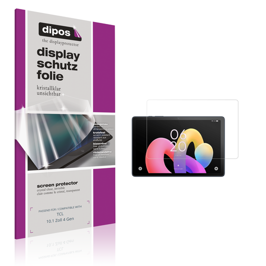 Klare Displayschutzfolie von dipos passend für tcl10.1 zoll 4 gen, präziser Zuschnitt und blasenfrei montiert