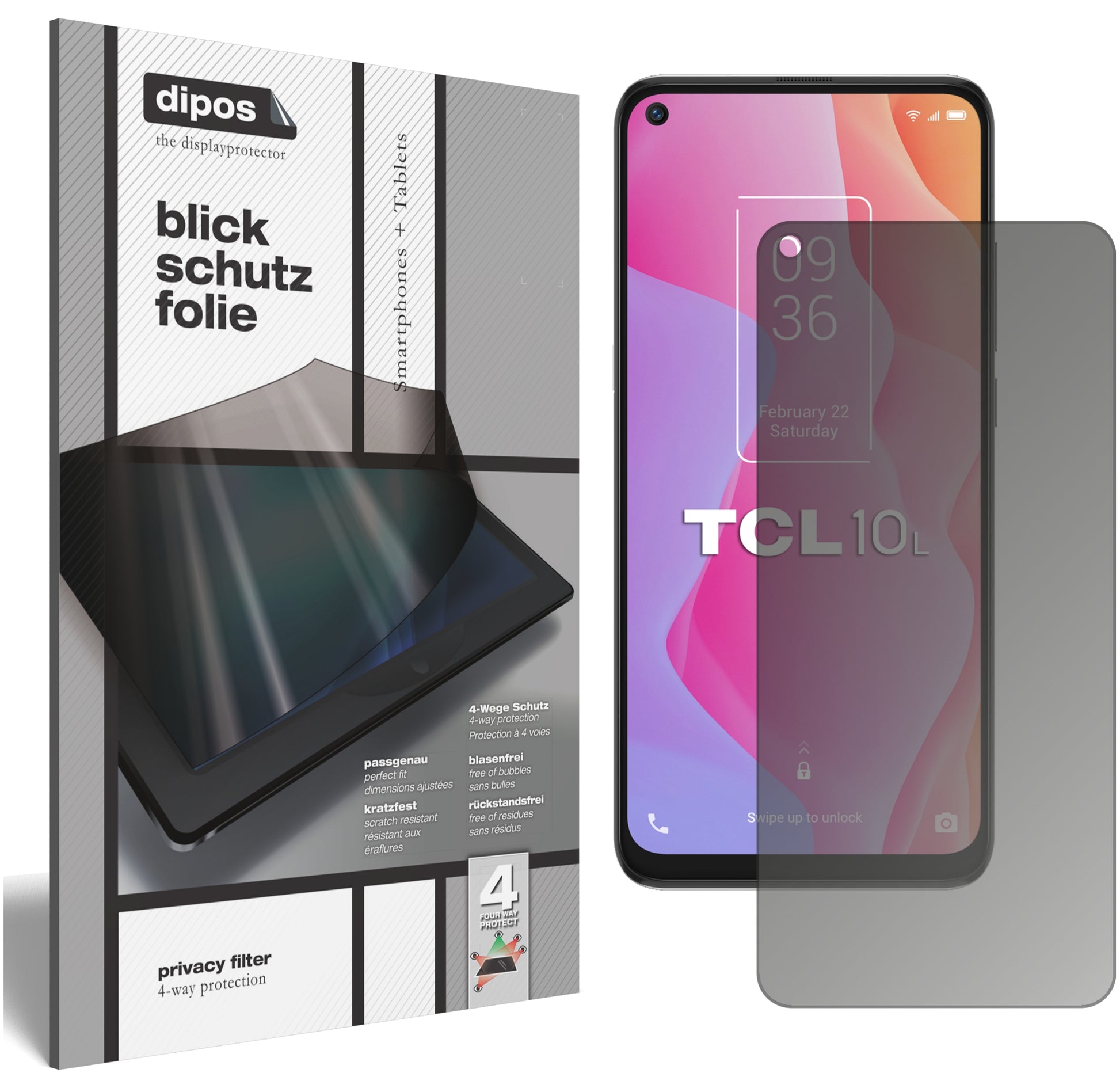 Blickschutzfolie von dipos passend für TCL 10 5G, präziser Zuschnitt und blasenfrei montiert