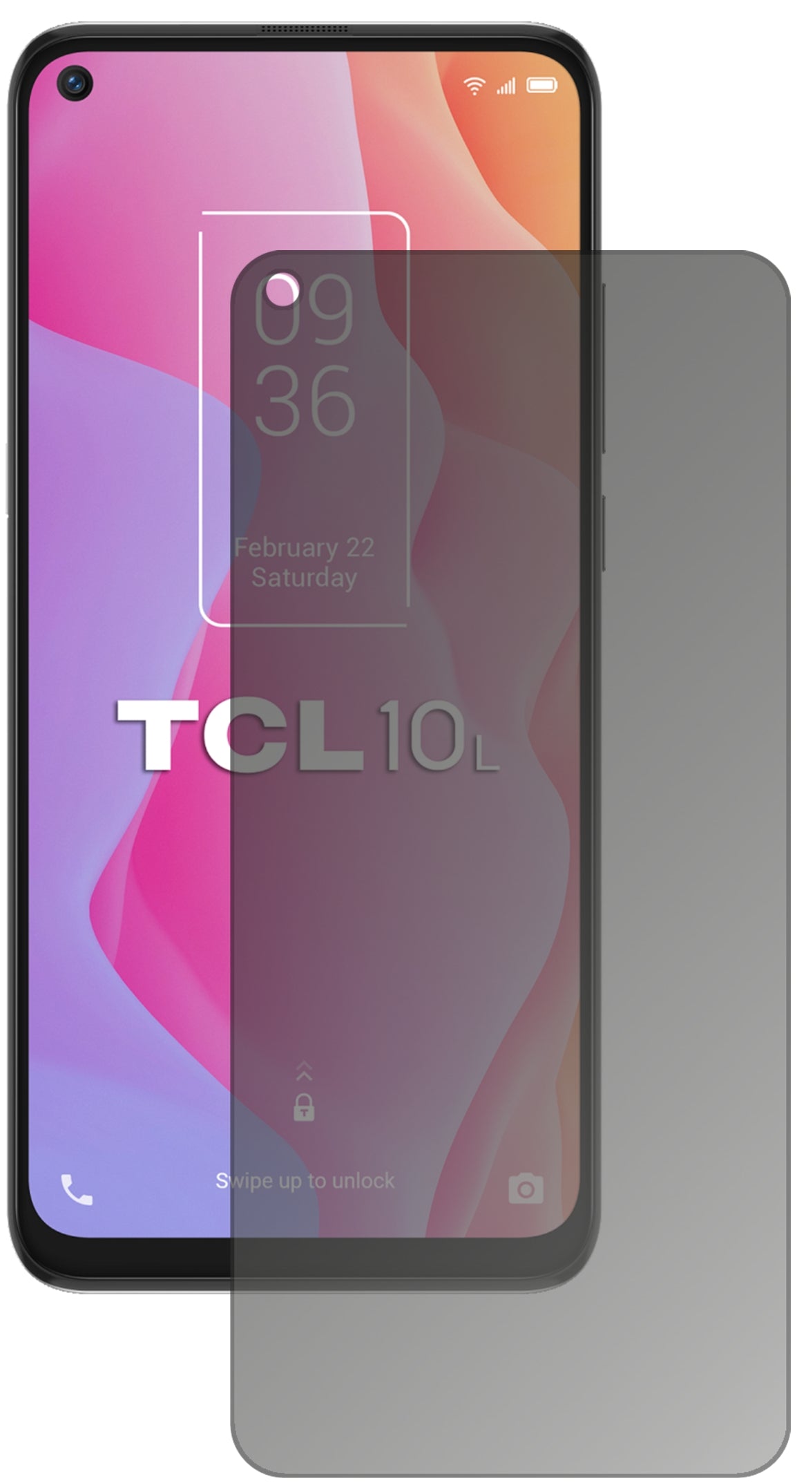 TCL10 5G mit aufgebrachtem dipos Displayschutz, der seitliche Einblicke blockiert