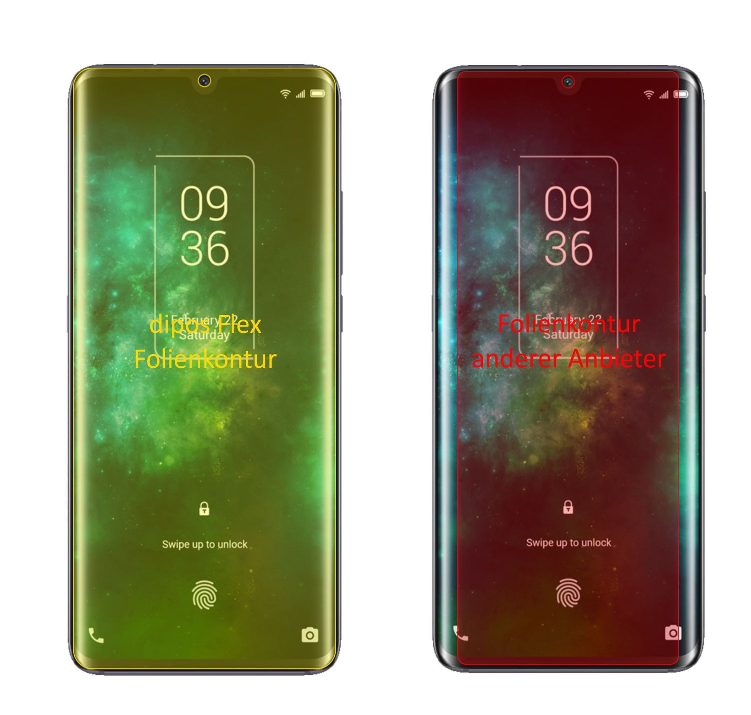 TCL10 Pro mit aufgebrachter dipos Displayschutzfolie, glasklare Darstellung ohne Einschränkungen