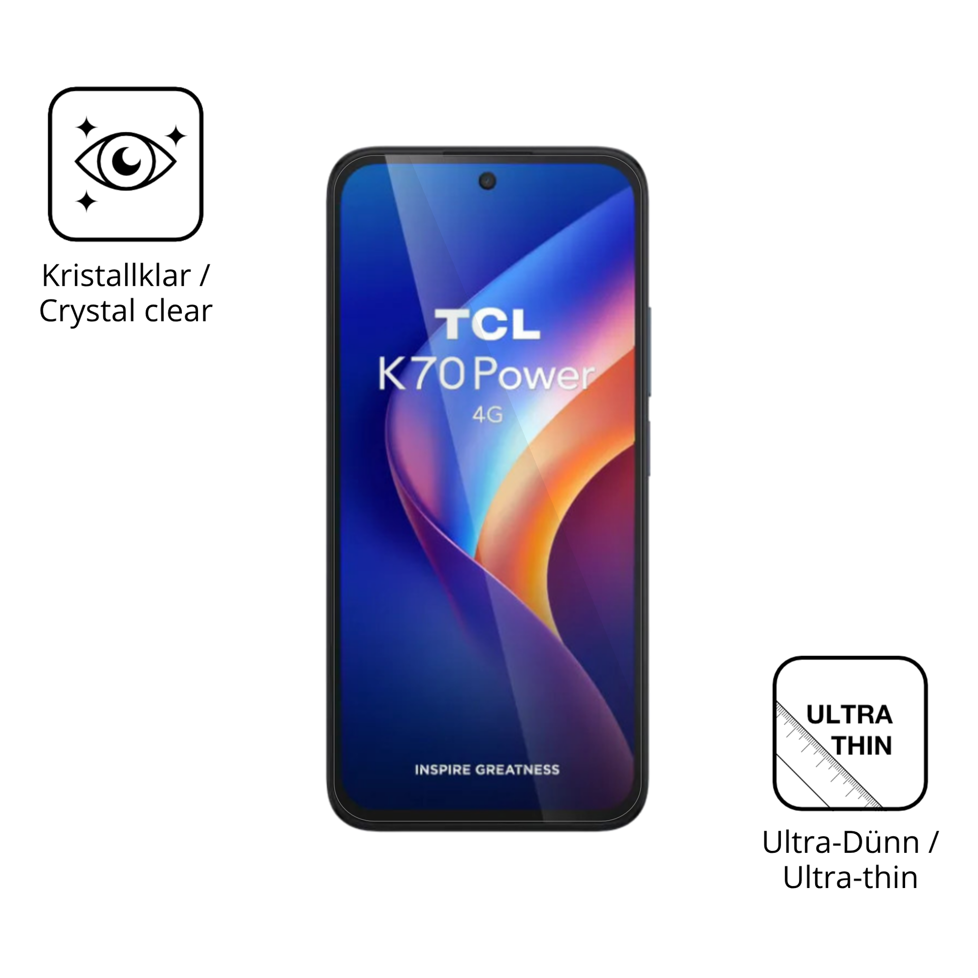 Dünne und klare Folie passend zugeschnitten für TCL K70 4G
