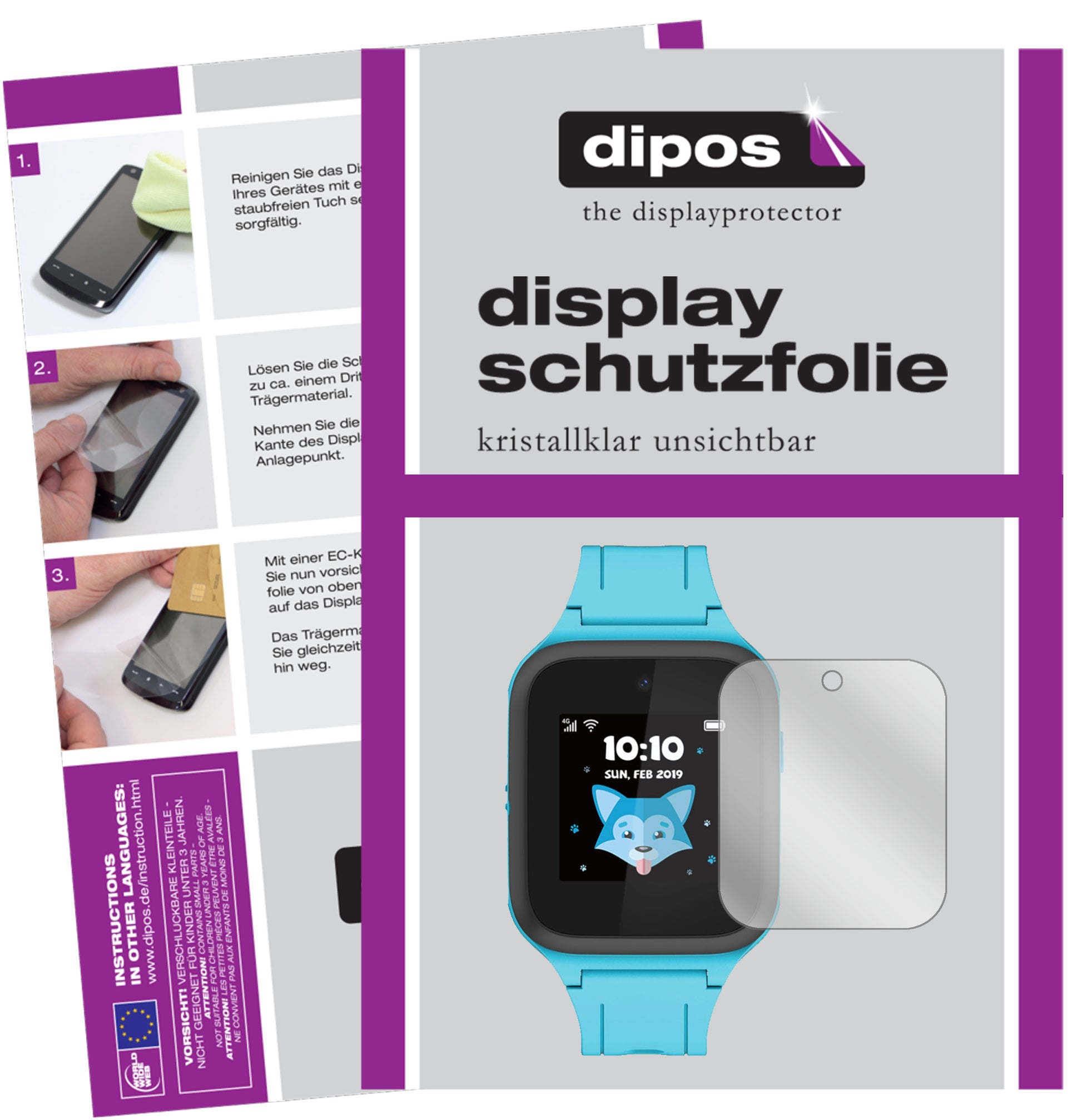 Klare Displayschutzfolie von dipos passend für TCL Movetime MT43K, präziser Zuschnitt und blasenfrei montiert