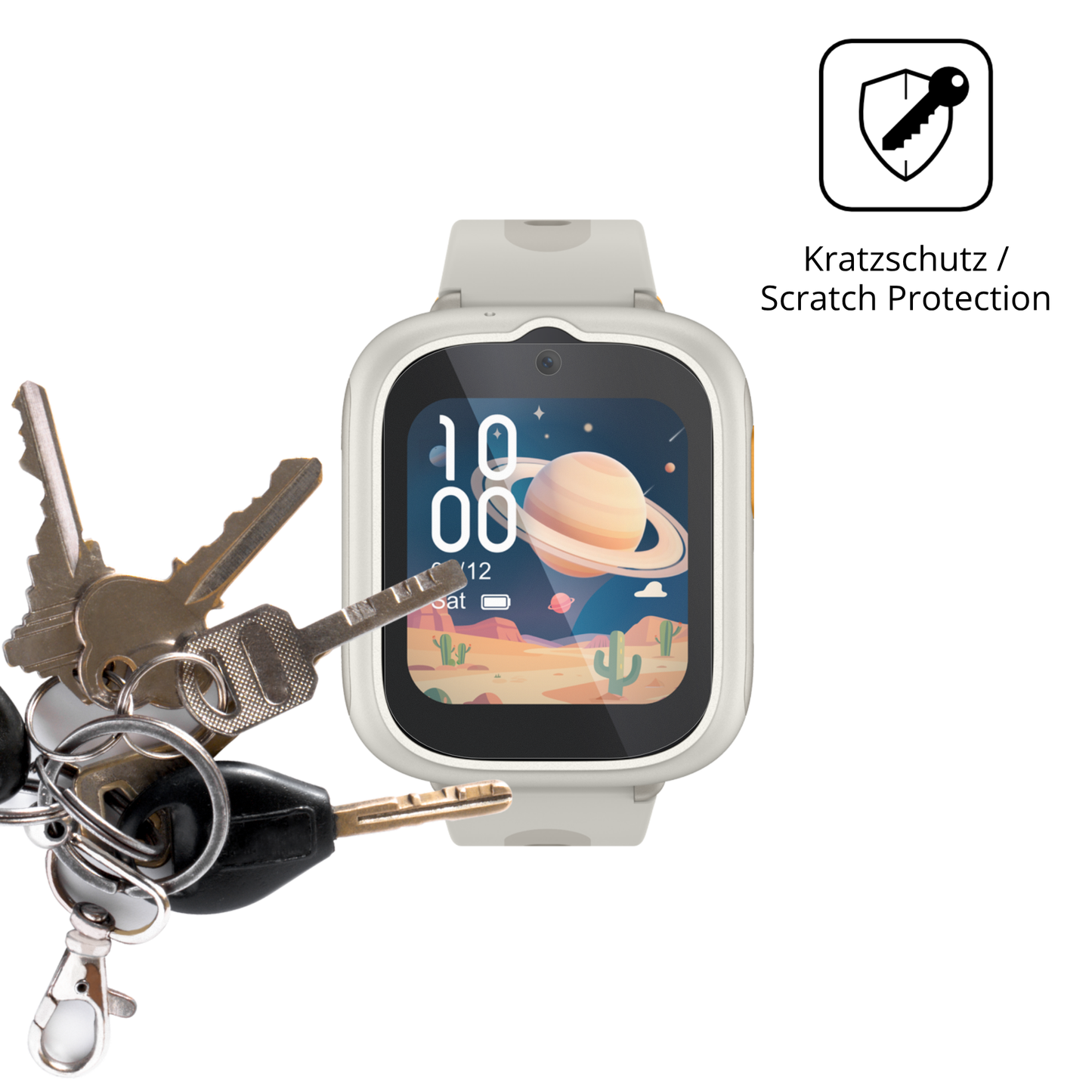 Schutz gegen Kratzer auf dem tclmovetime mt48 Glas durch Schlüssel oder Ähnliches