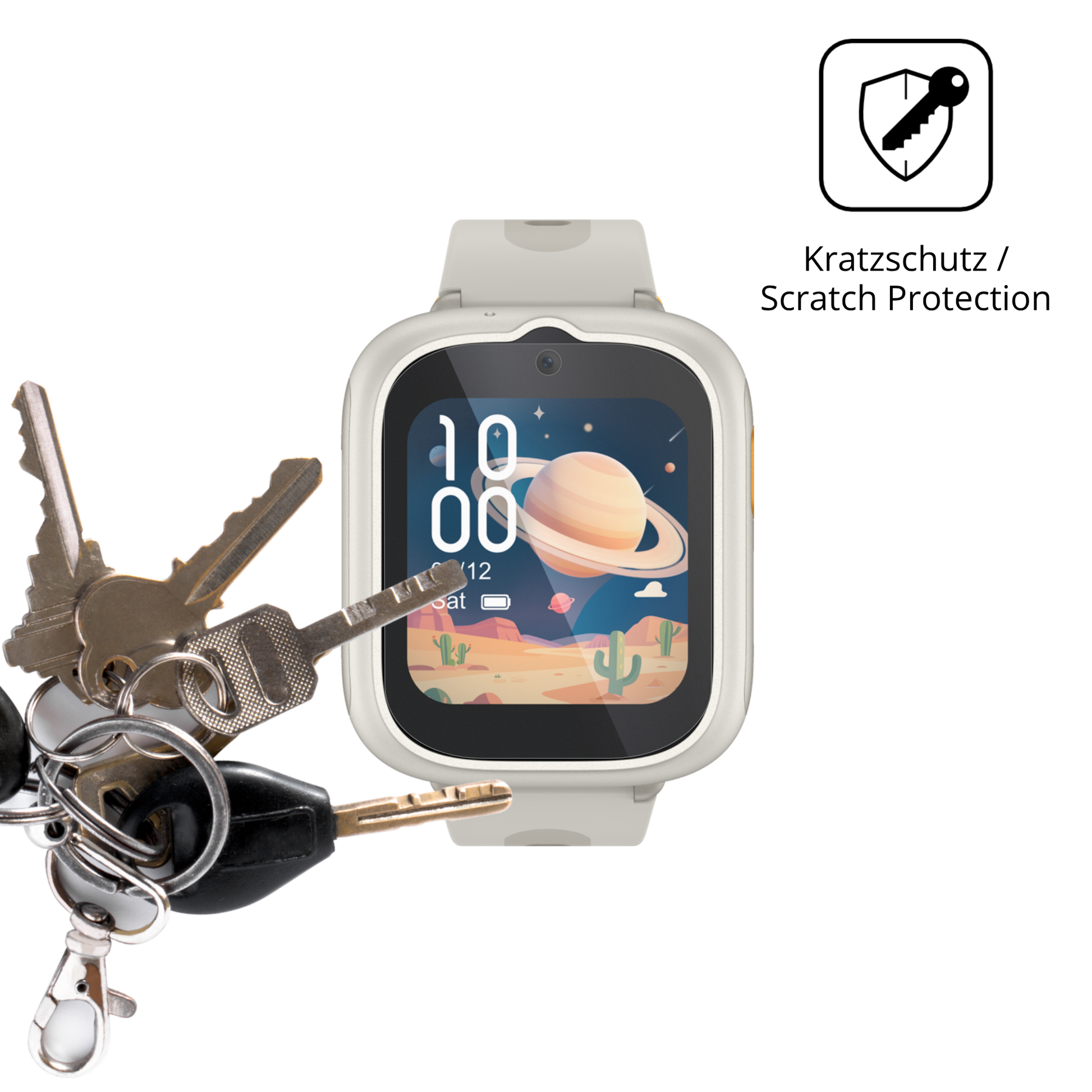 Schutz gegen Kratzer auf dem tclmovetime mt48 Glas durch Schlüssel oder Ähnliches