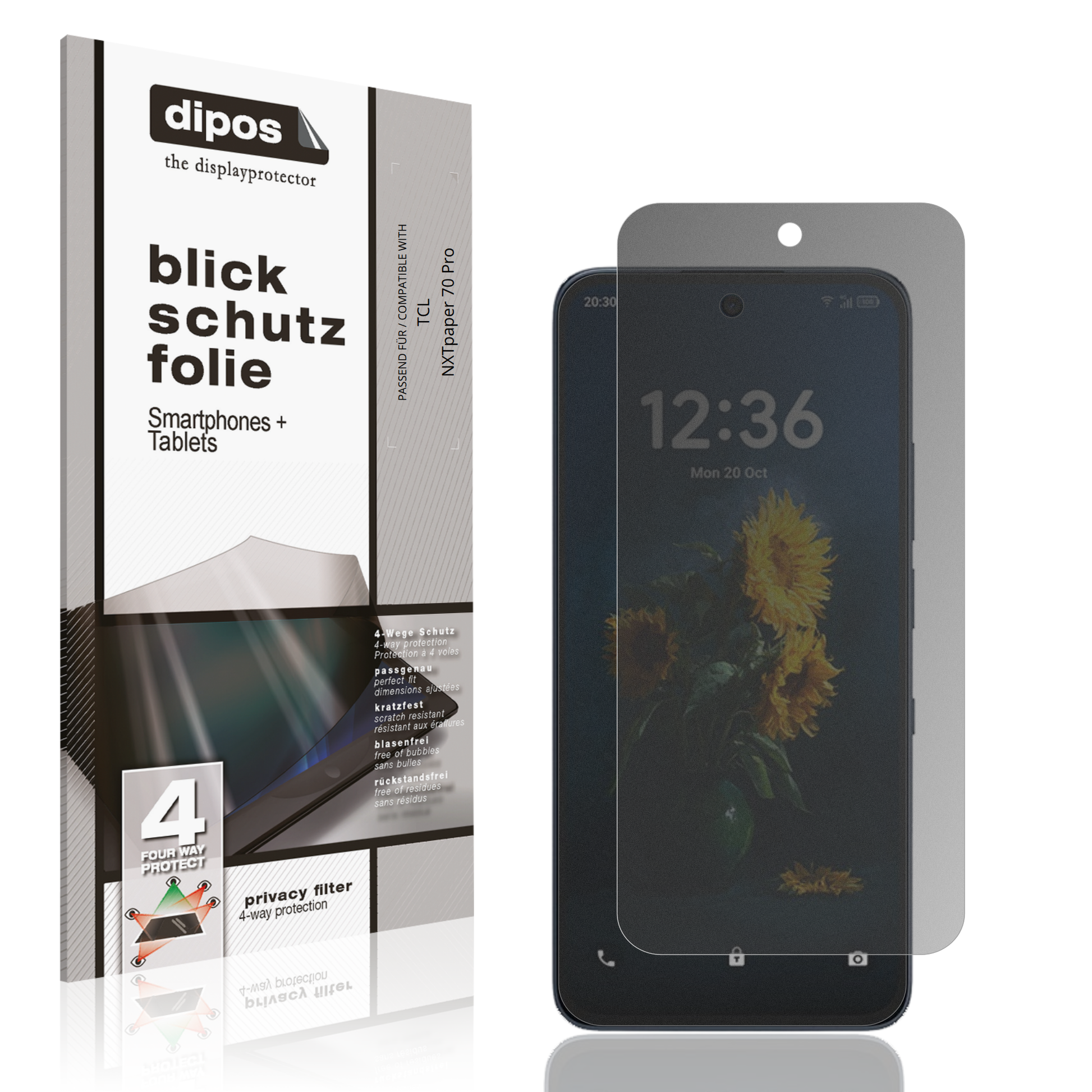 Blickschutzfolie von dipos passend für TCL NXTpaper 70 Pro, präziser Zuschnitt und blasenfrei montiert