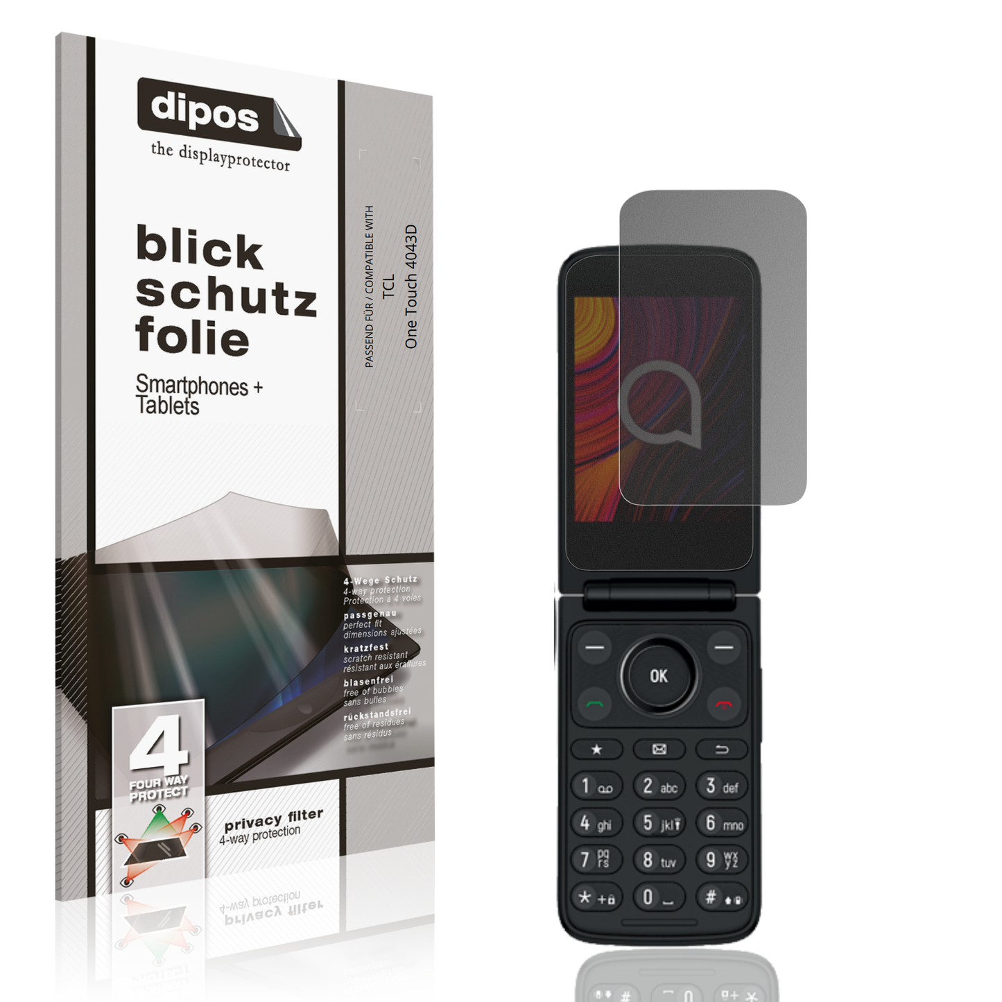 Blickschutzfolie von dipos passend für TCL One Touch 4043D, präziser Zuschnitt und blasenfrei montiert