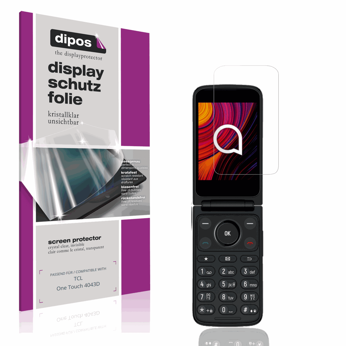 Klare Displayschutzfolie von dipos passend für TCL One Touch 4043D, präziser Zuschnitt und blasenfrei montiert