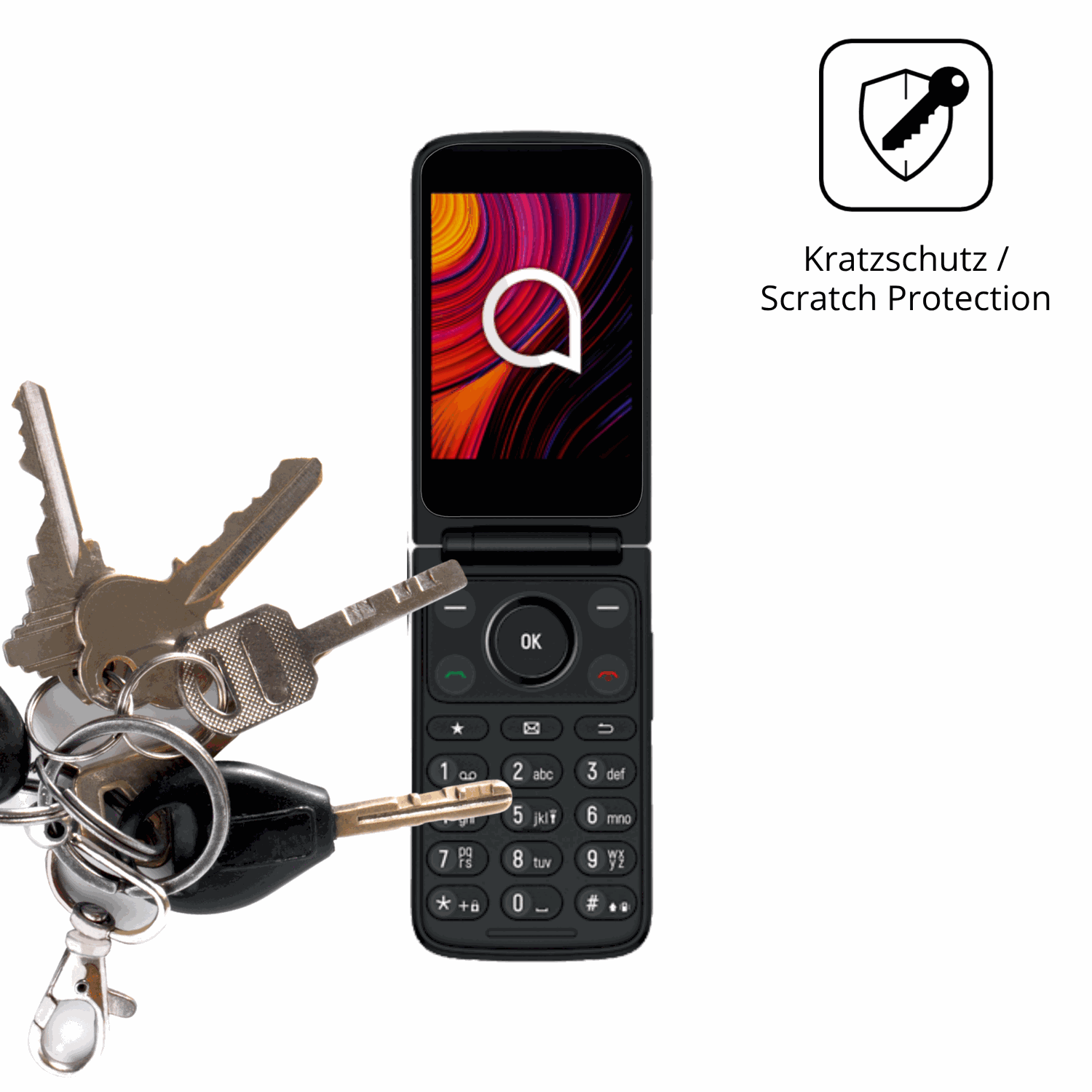 Schutz gegen Kratzer auf dem TCL One Touch 4043D Glas durch Schlüssel oder Ähnliches
