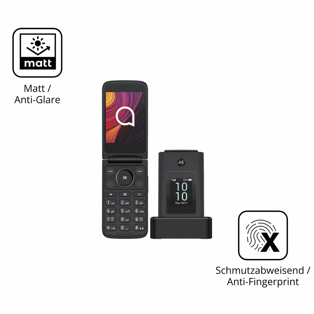 9H Hartbeschichtete, flexible Folie passend zugeschnitten für TCL One Touch 4043D mit Rückseite