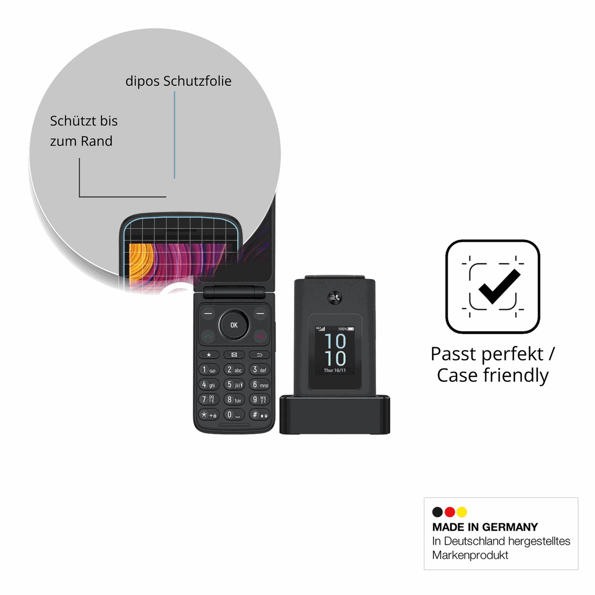 Schutzglasfolie mit optimaler Passform, zur Verwendung mit Hüllen geeignet