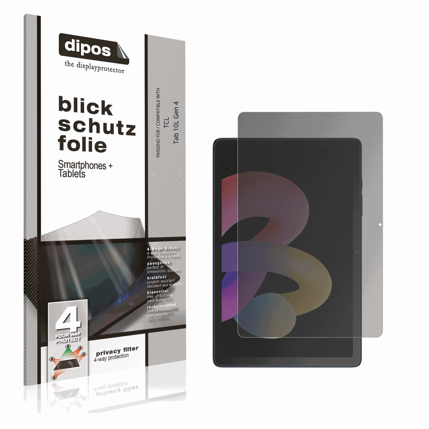Blickschutzfolie von dipos passend für tcltab 10l gen 4, präziser Zuschnitt und blasenfrei montiert