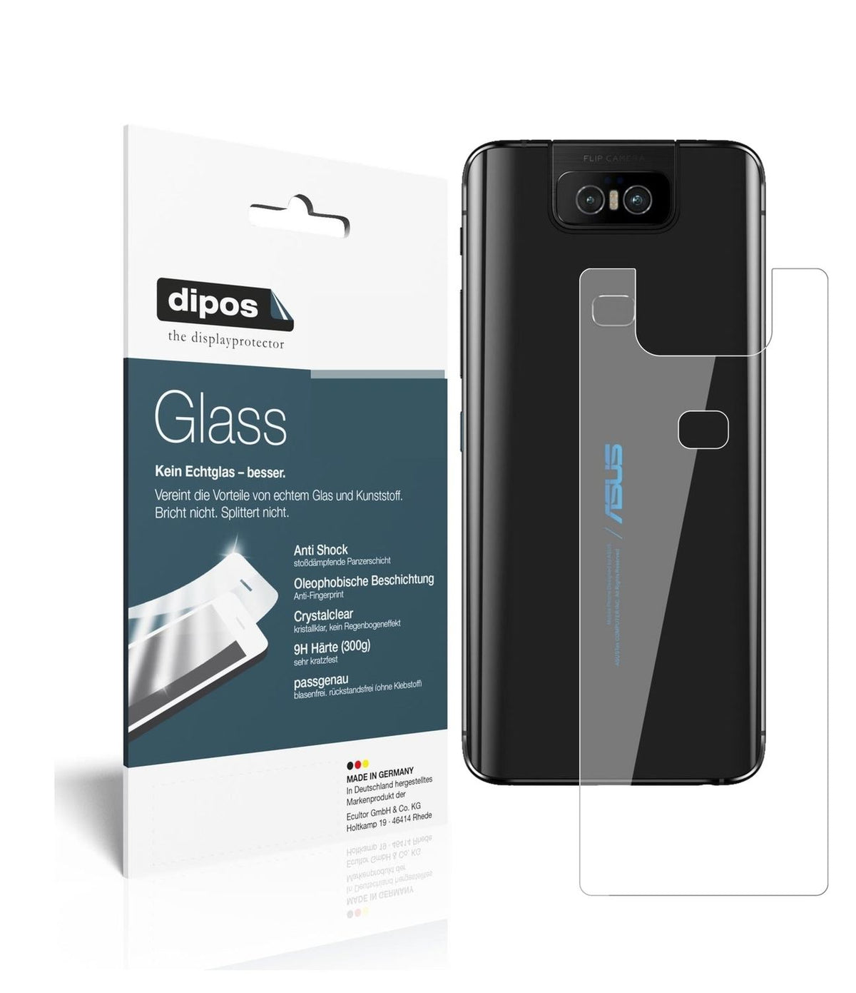1x 9H Schutzfolie für Asus Zenfone 6 (ZS630KL) Rückseite Panzerfolie