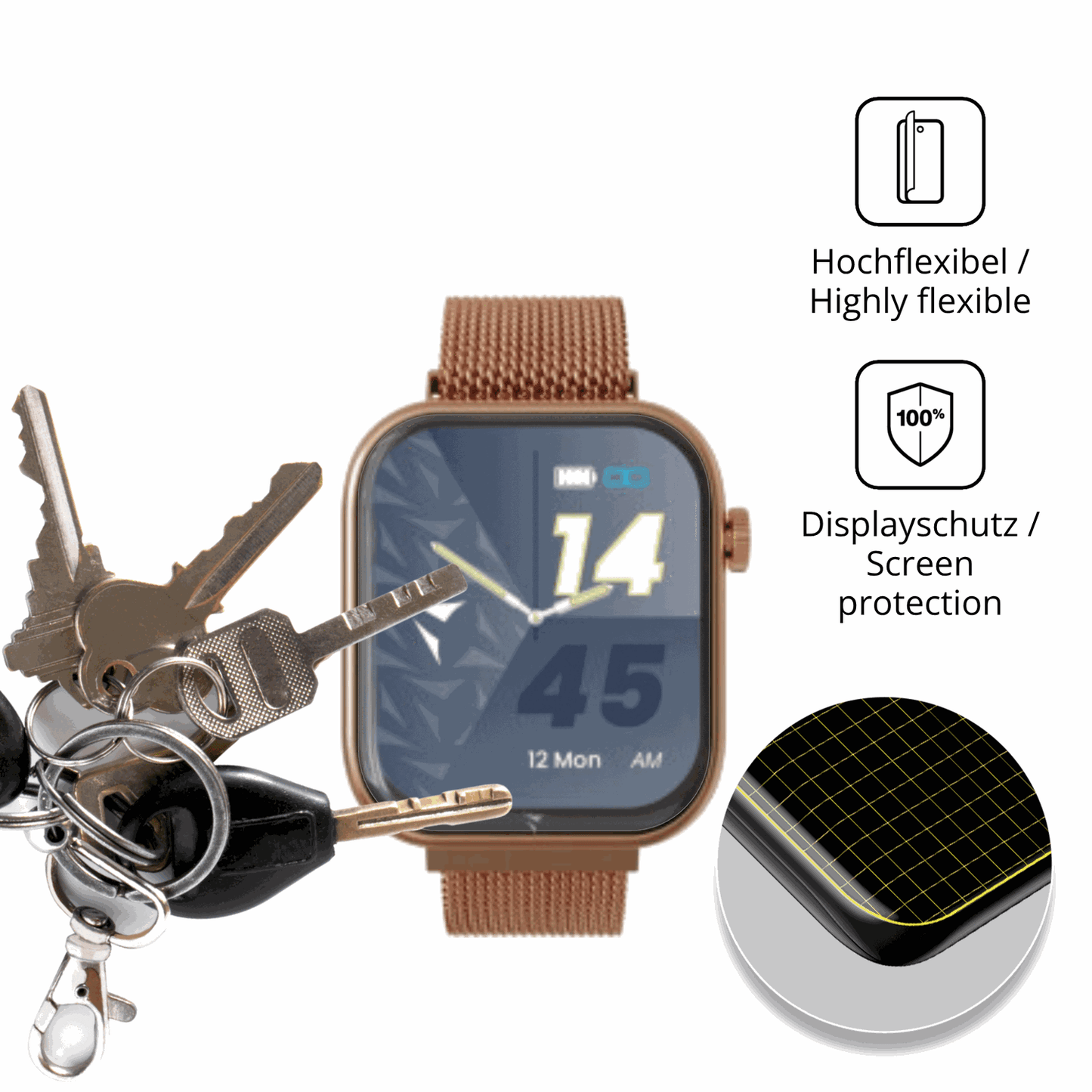 dipos Displayschutz für techmadem-glam011 1.75 zoll, transparente Oberfläche, perfekte Passform auch für die Rundungen