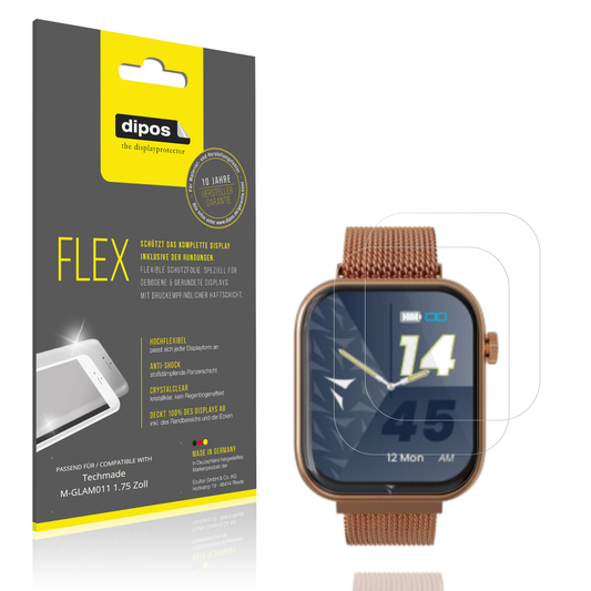 Klare Displayschutzfolie von dipos passend für techmadem-glam011 1.75 zoll, 100% Displayabdeckung und blasenfreie Montage