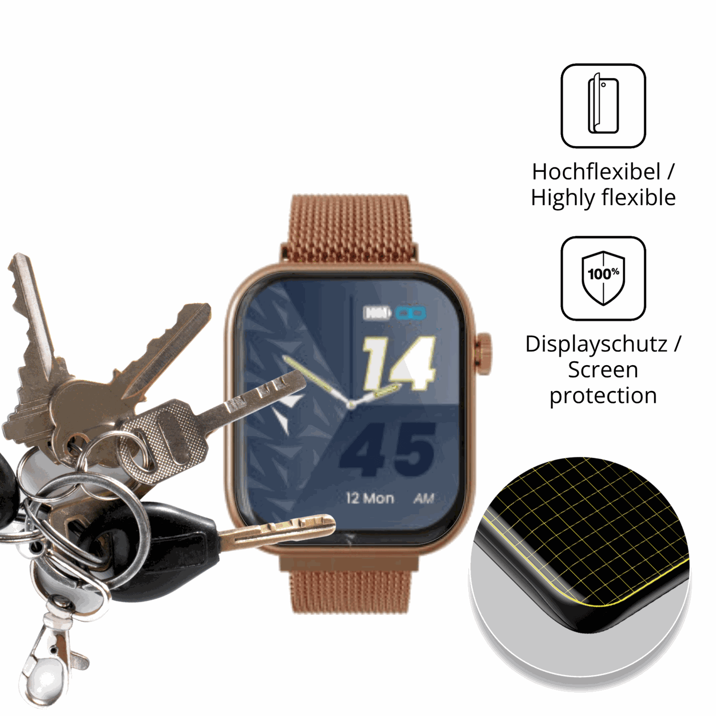 dipos Displayschutz für techmadem-glam011 1.75 zoll, transparente Oberfläche, geringe Dicke und perfekte Passform
