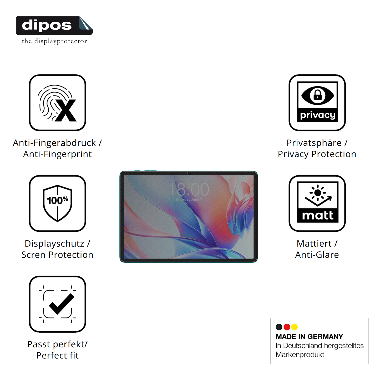 Blickschutzfolie für Teclast P30 matt Schutzfolie Privacy