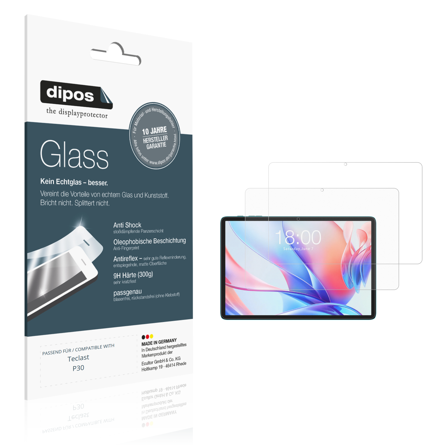 2x 9H Schutzfolie matt für Teclast P30 Panzerfolie