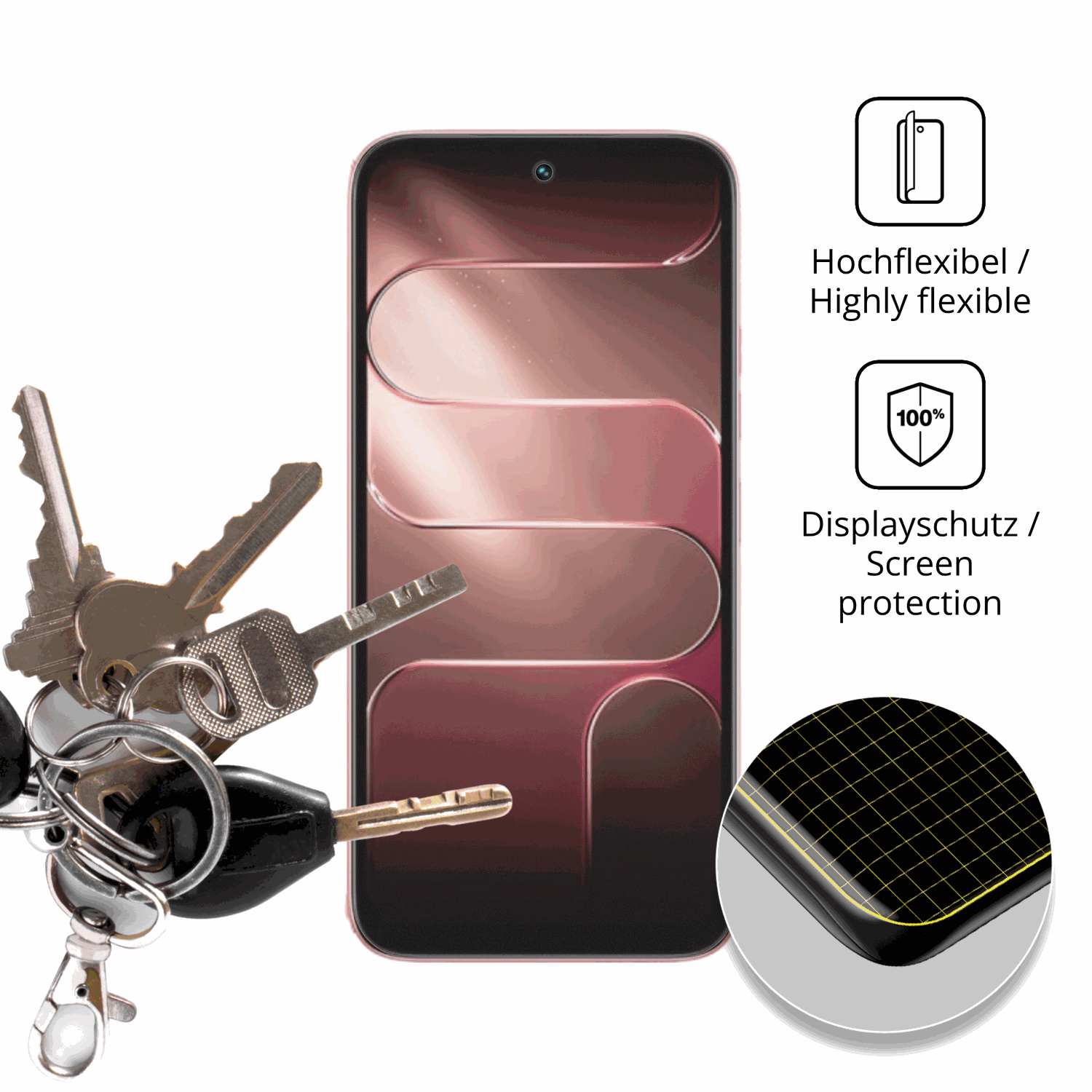 dipos Displayschutz für Tecno Spark 50 4G, transparente Oberfläche, perfekte Passform auch für die Rundungen