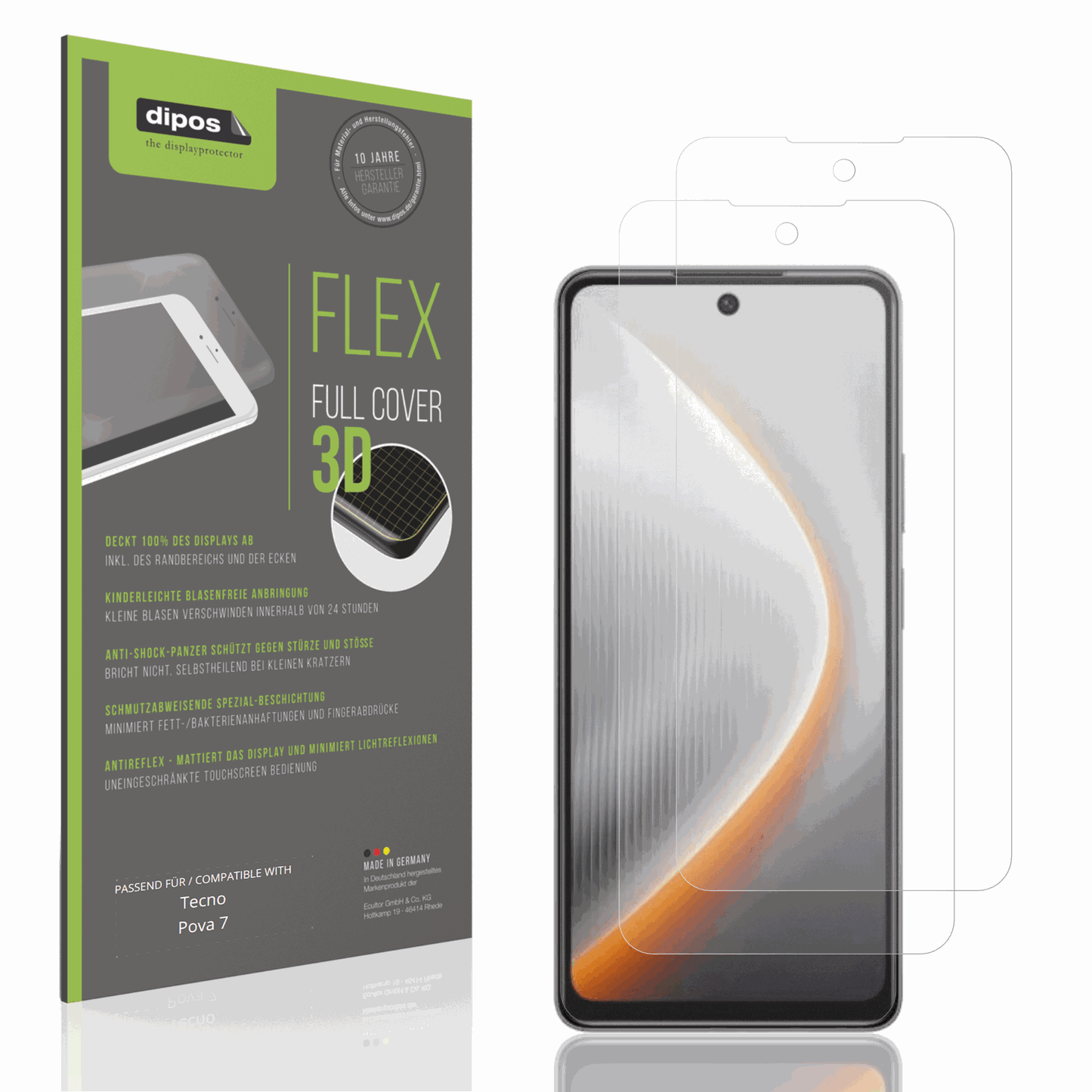 Matte Displayschutzfolie von dipos passend für tecnopova 7, 100% Displayabdeckung und blasenfreie Montage