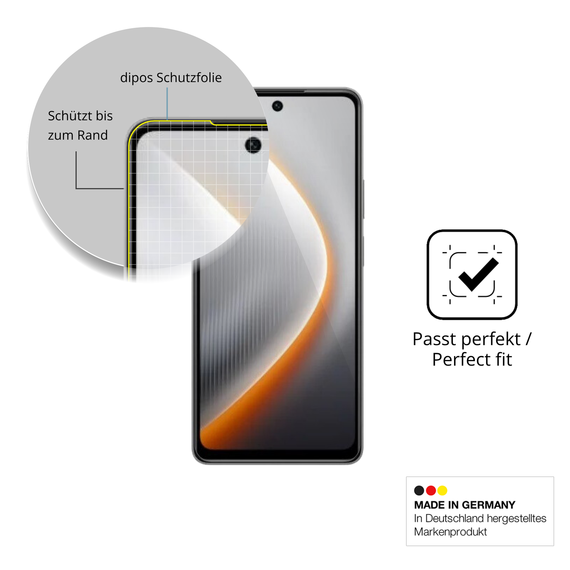 Schutzfolie mit optimaler Passform, zur Verwendung mit Hüllen geeignet