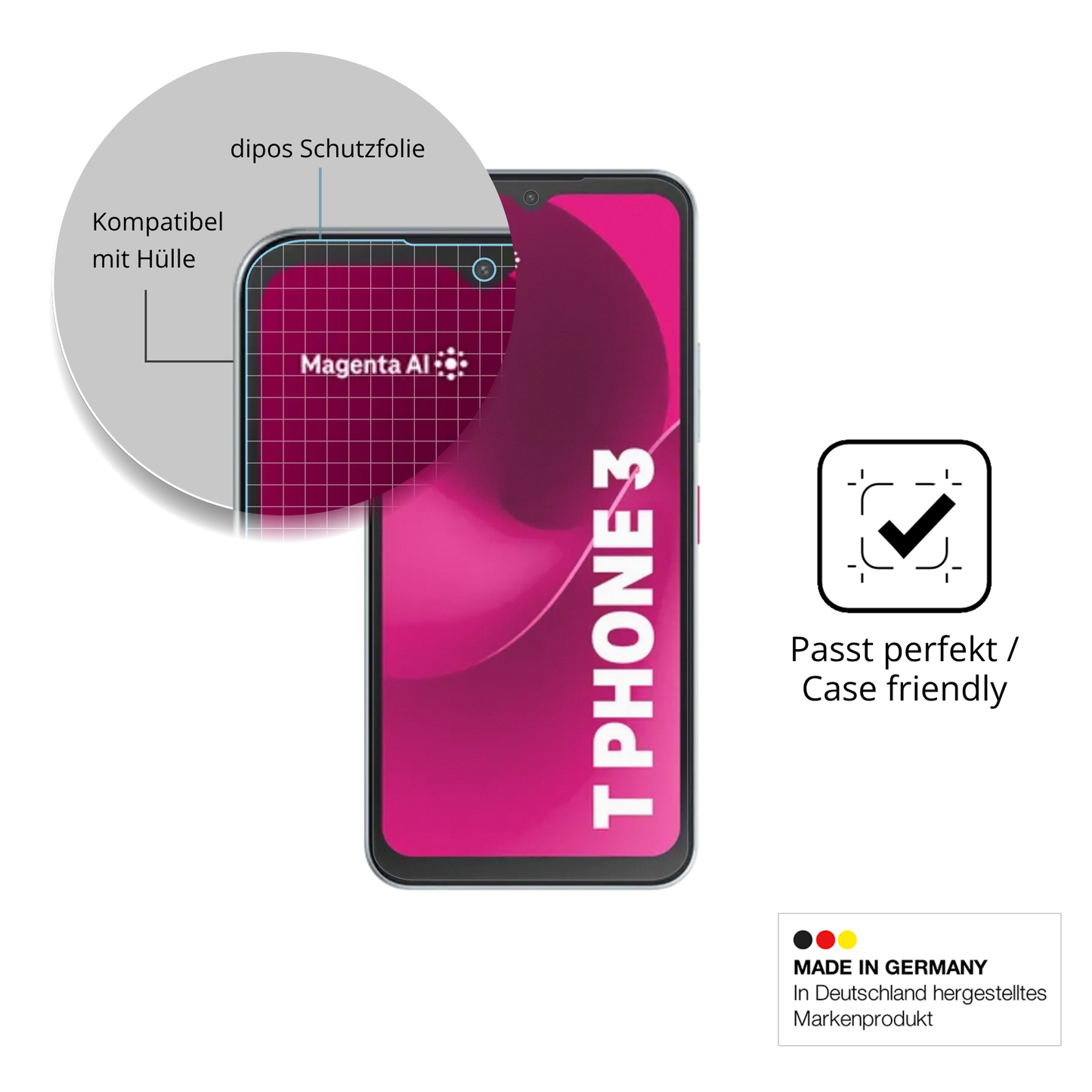 Schutzfolie mit optimaler Passform, zur Verwendung mit Hüllen geeignet