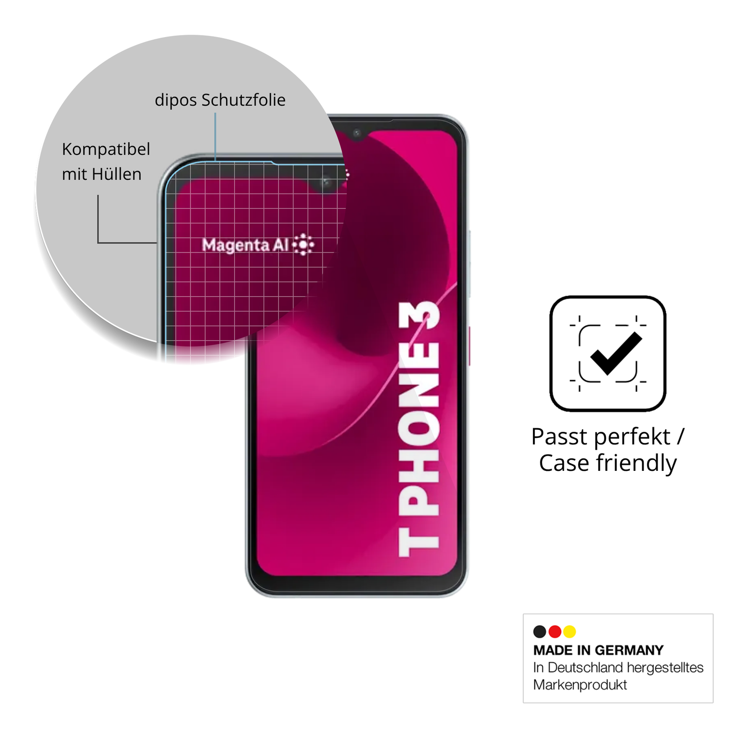 Schutzfolie mit optimaler Passform, zur Verwendung mit Hüllen geeignet