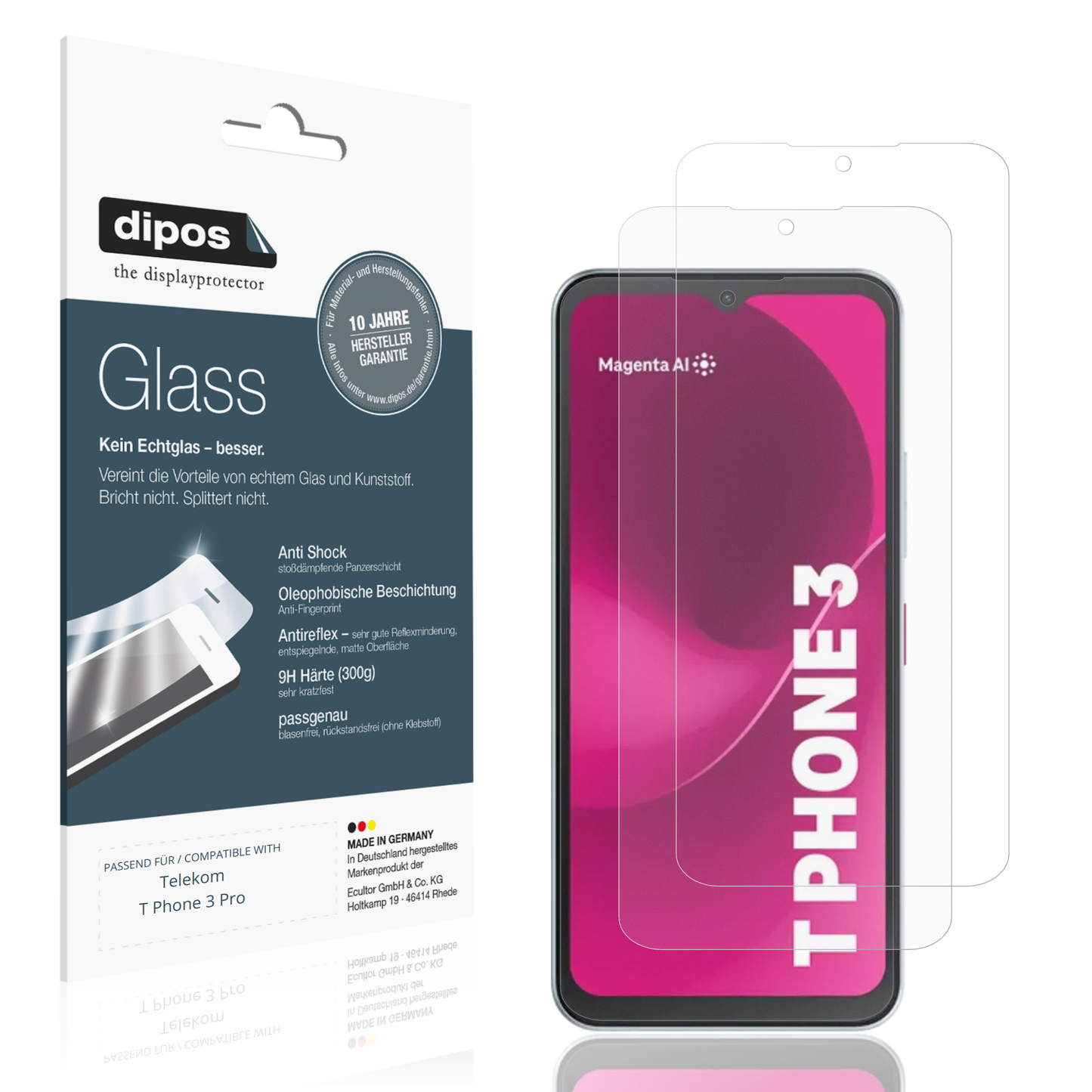 Matte Displayschutzfolie von dipos passend für Telekom T Phone 3 Pro, 9H kratzfest und blasenfrei montiert