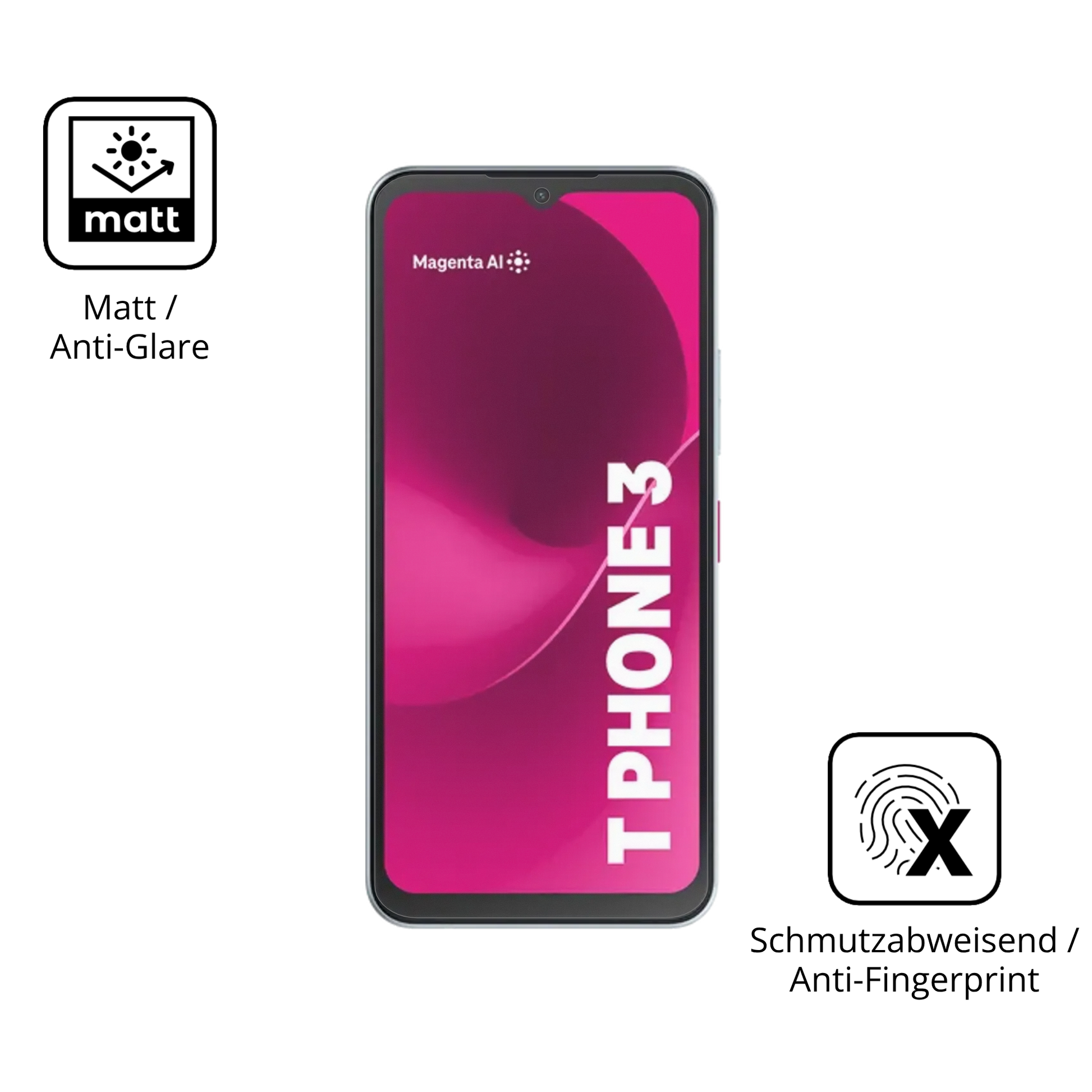 9H Hartbeschichtete, flexible Folie passend zugeschnitten für Telekom T Phone 3 Pro