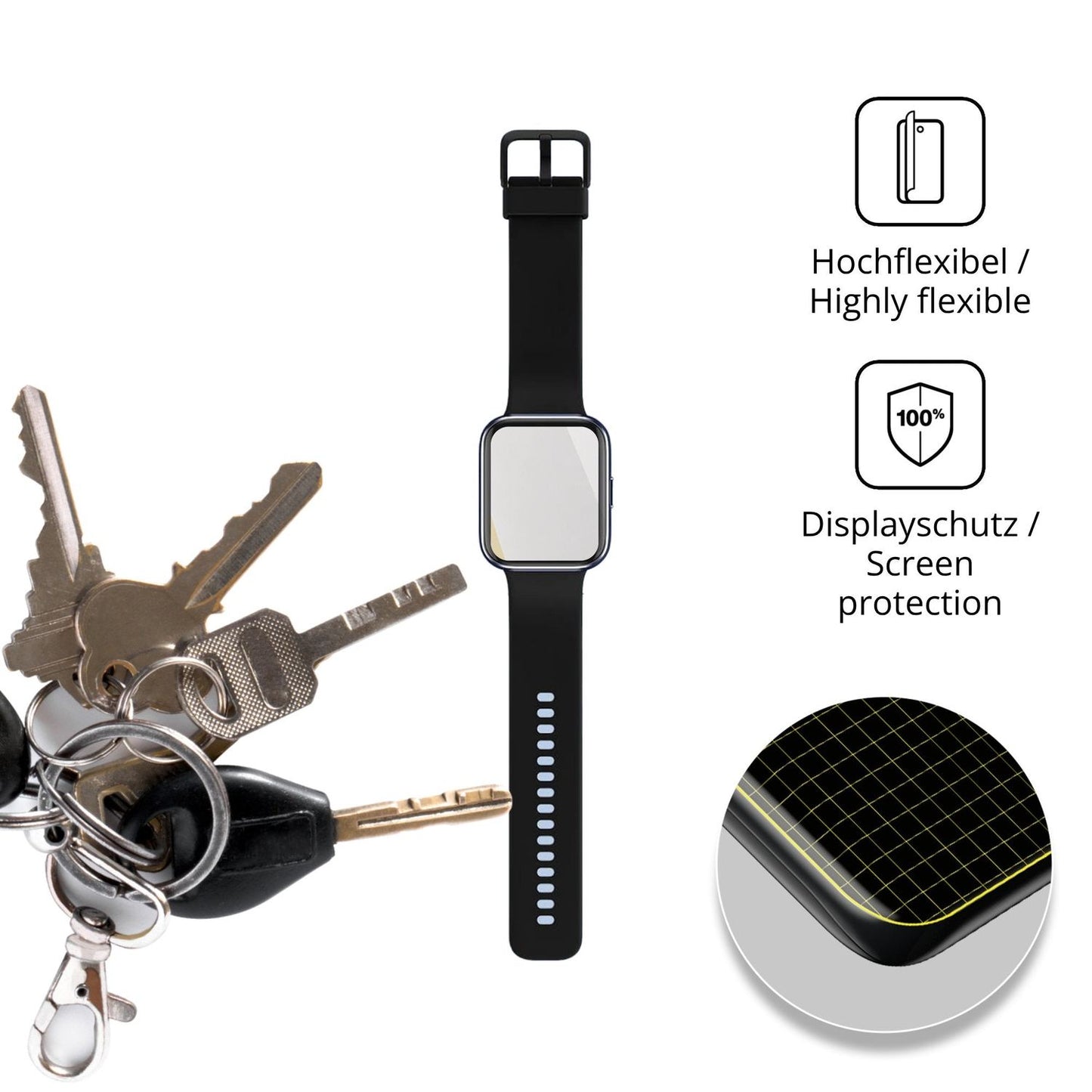 dipos Displayschutz für Tensky Smartwatch 1.85 Zoll, transparente Oberfläche, geringe Dicke und perfekte Passform
