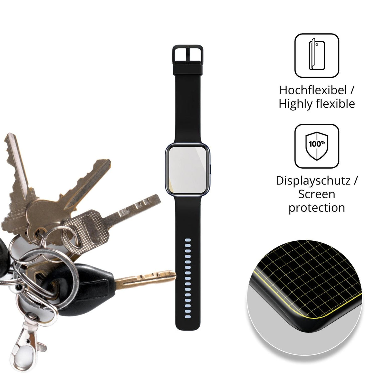 dipos Displayschutz für Tensky Smartwatch 1.85 Zoll, transparente Oberfläche, geringe Dicke und perfekte Passform