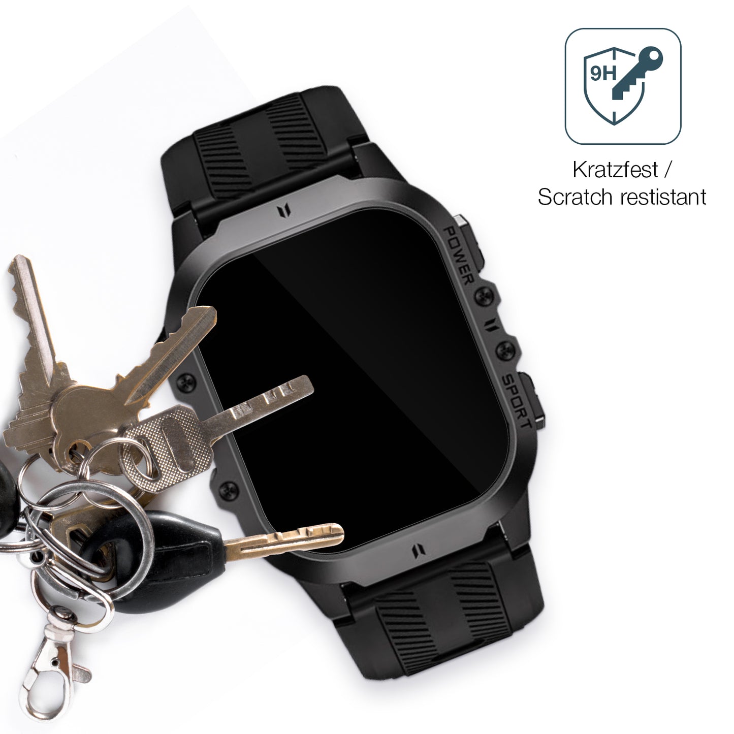 dipos Displayschutz für Tesofit Smartwatch 1.85 Zoll, transparente Oberfläche, perfekte Passform auch für die Rundungen