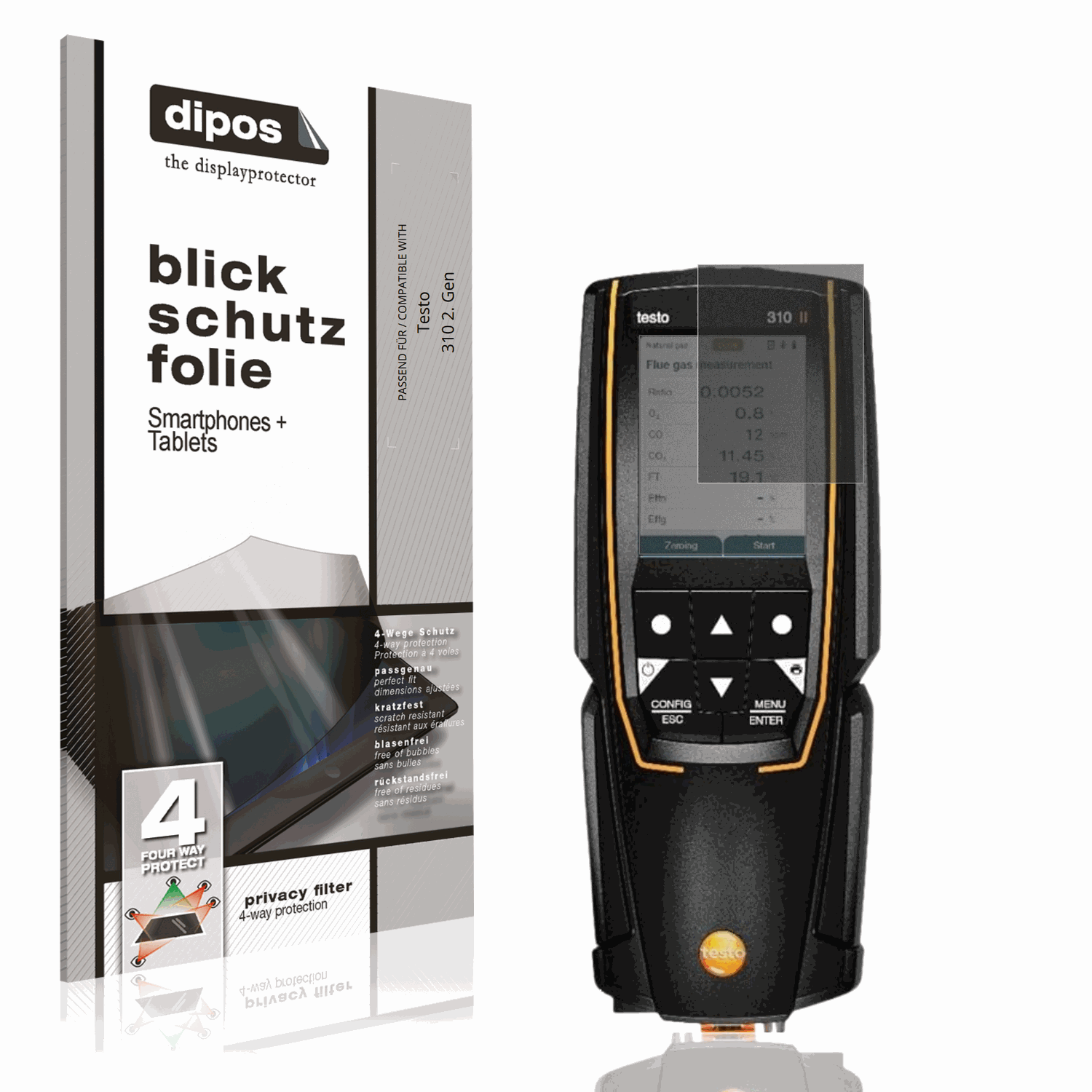 Blickschutzfolie von dipos passend für Testo 310 2. Gen, präziser Zuschnitt und blasenfrei montiert