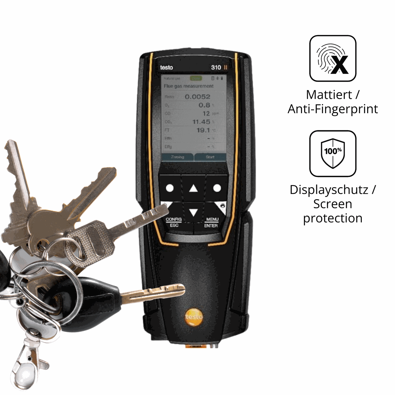 dipos Displayschutz für Testo 310 2. Gen, mattierte Oberfläche, Blickschutzfilter und perfekter Passform