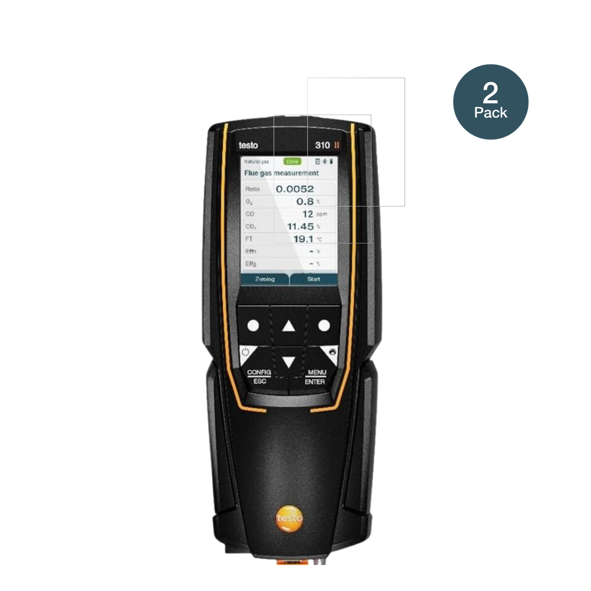 Testo310 2. Gen mit aufgebrachter dipos Flex Schutzfolie, glasklare Darstellung ohne Einschränkungen