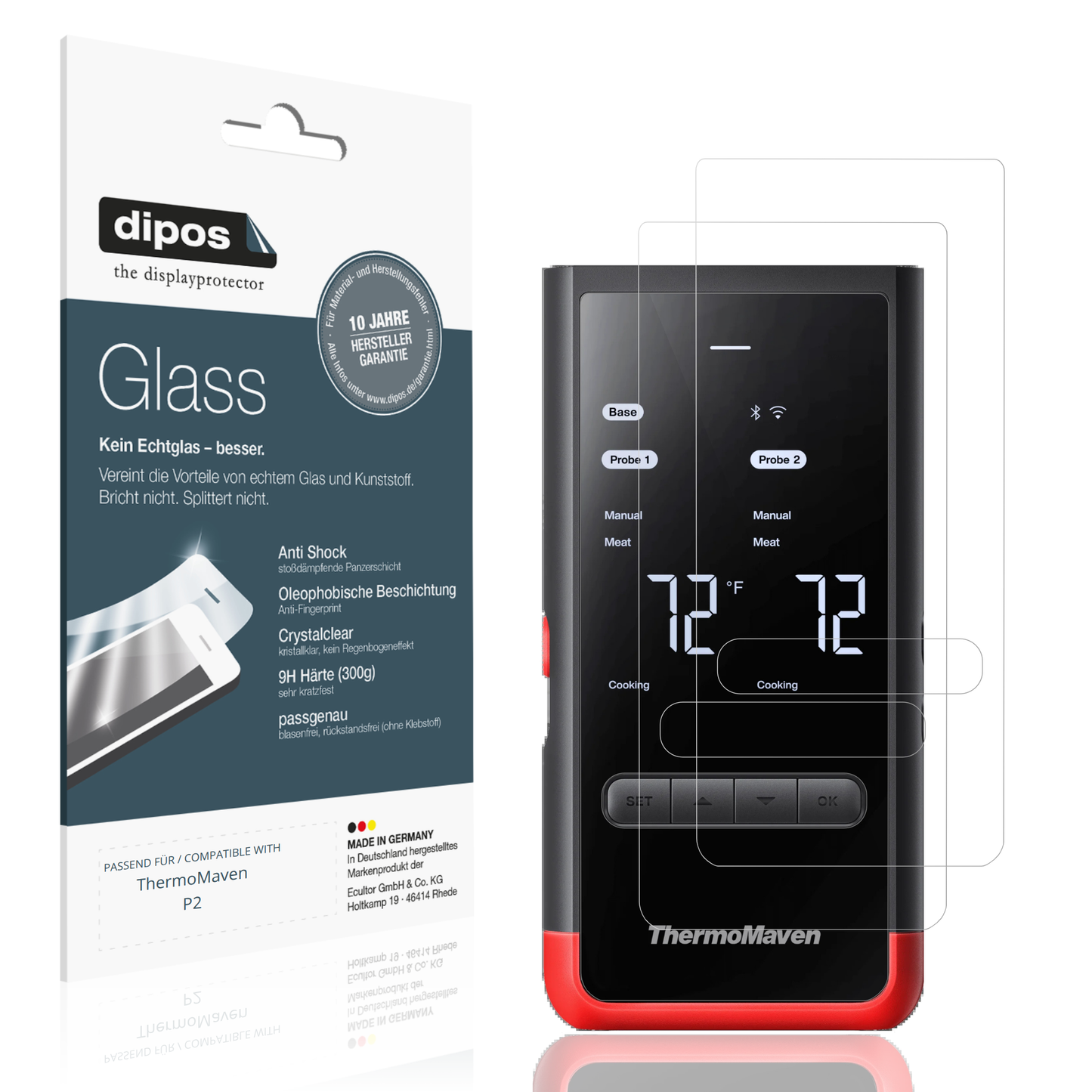 Klare Displayschutzfolie von dipos passend für ThermoMaven P2, 9H kratzfest und blasenfrei montiert