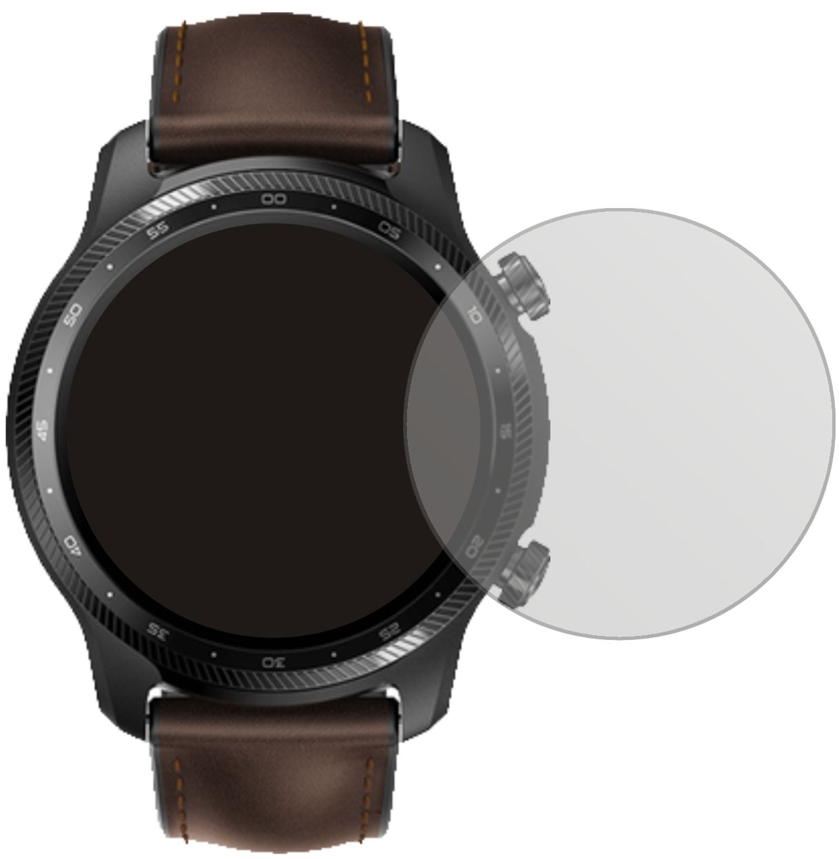 TicWatchPro X mit aufgebrachter dipos Displayschutzfolie, die lästige Fingerabdrücke minimiert