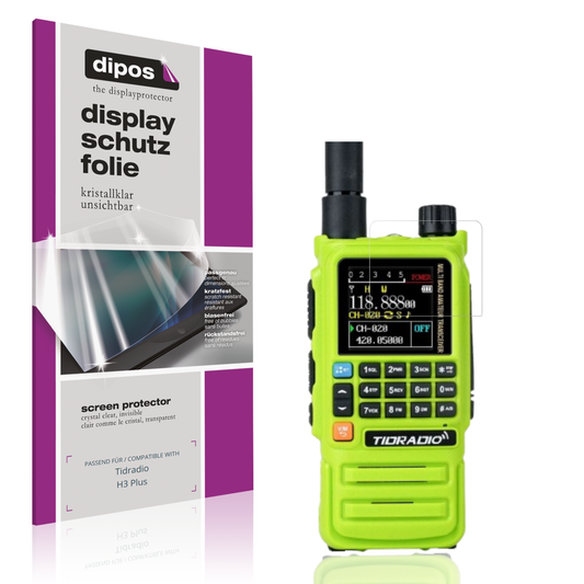 Klare Displayschutzfolie von dipos passend für tidradioh3 plus, präziser Zuschnitt und blasenfrei montiert